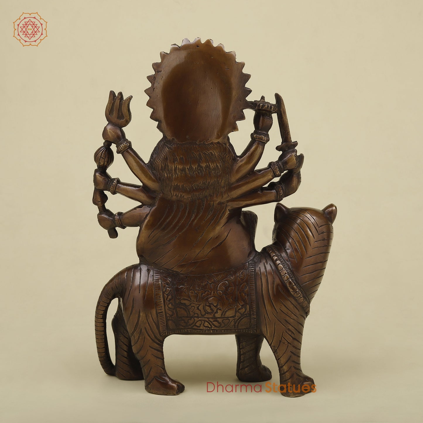 Brass Durga with 8 Arms, Copper Finish, 12.5"
