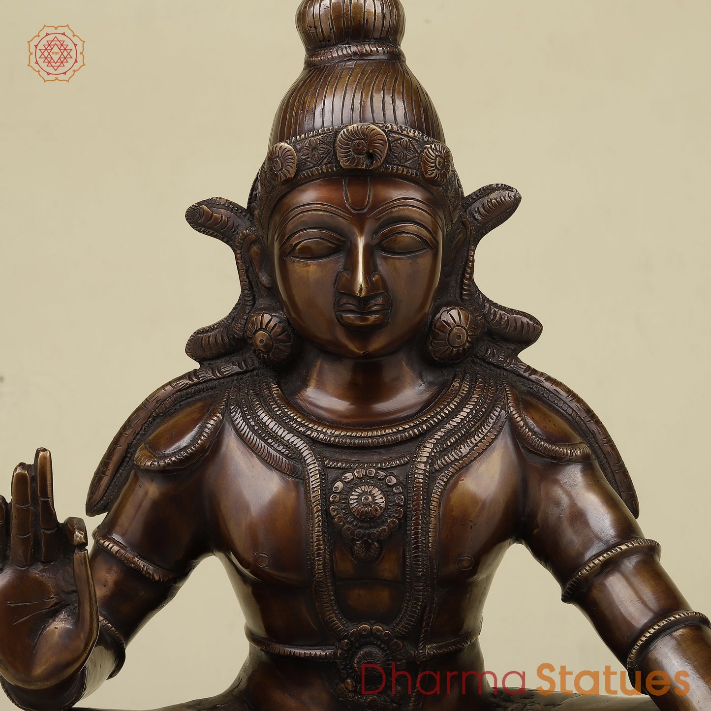 Brass Ayyappan in Blessing Posture, Copper Finish, 23"