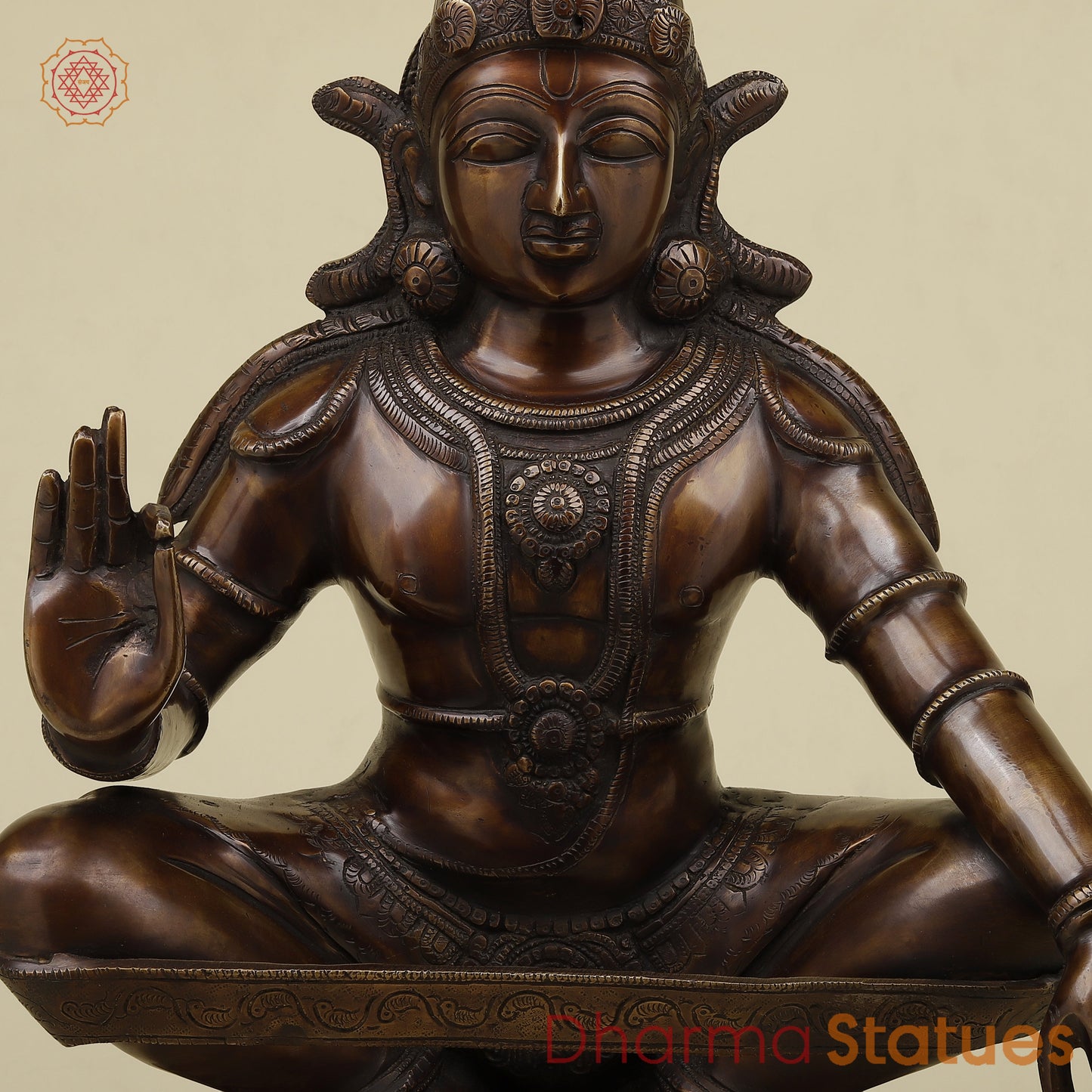 Brass Ayyappan in Blessing Posture, Copper Finish, 23"
