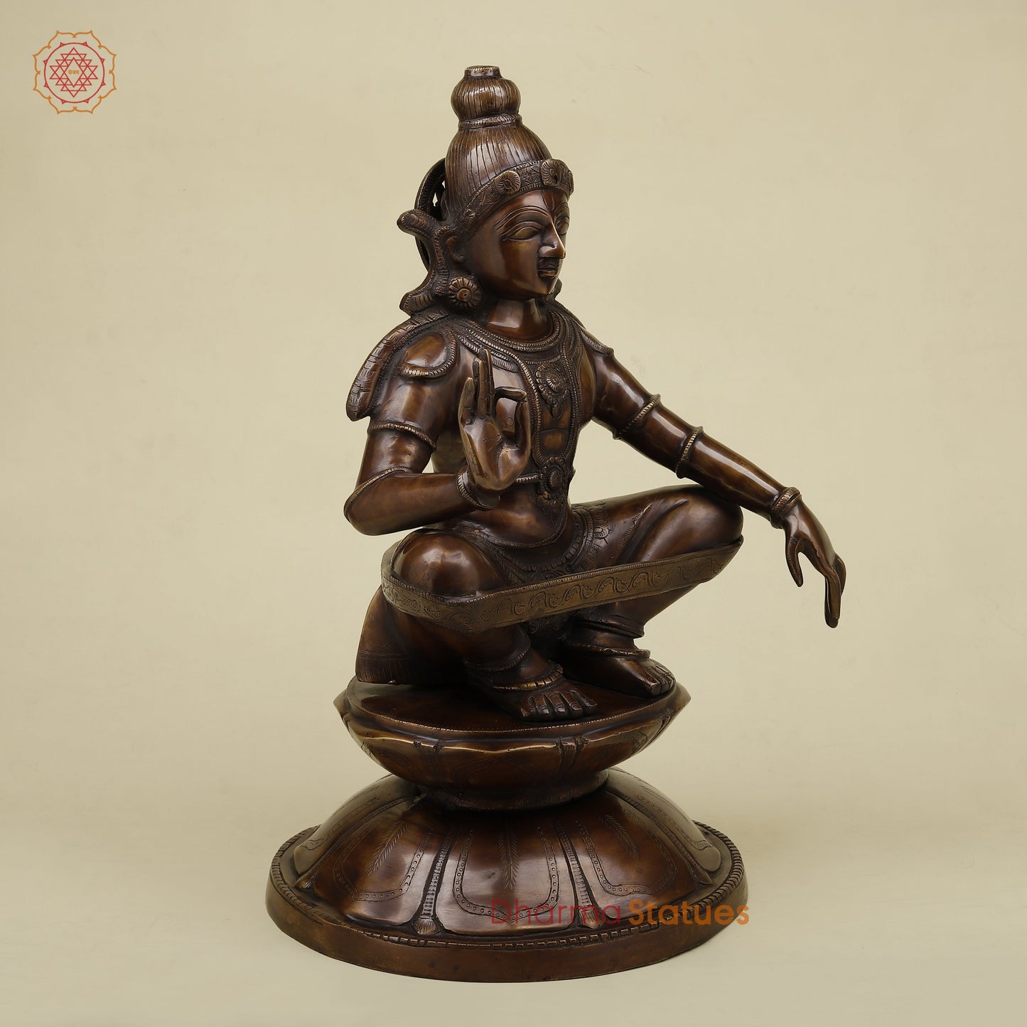 Brass Ayyappan in Blessing Posture, Copper Finish, 23"