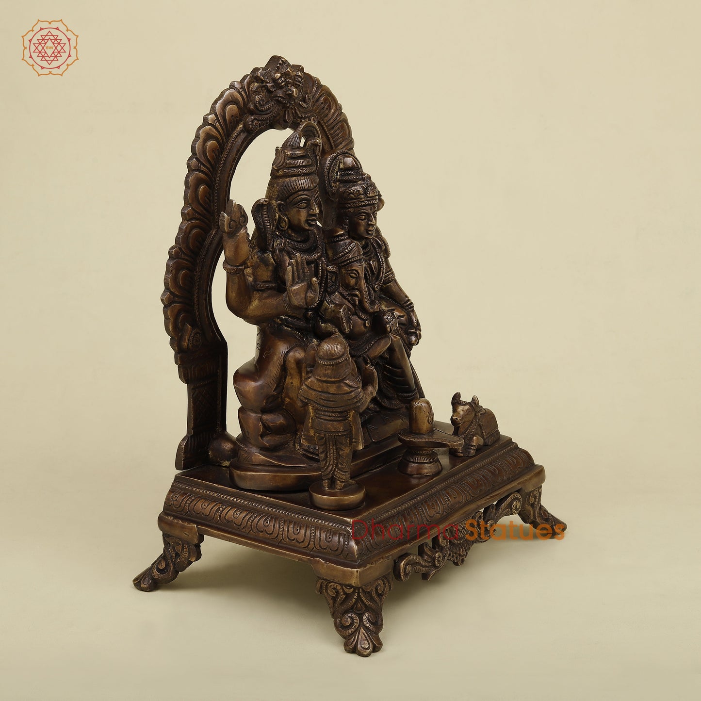 Brass Shiva Parivar Pedestal Sculpture, Copper Finish, 12"