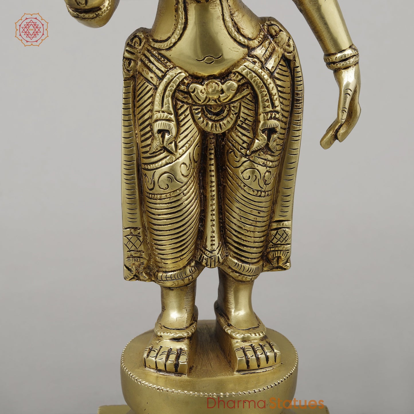 Brass Parvati Standing on Pedestal, Fine Golden Finish, 16.5"