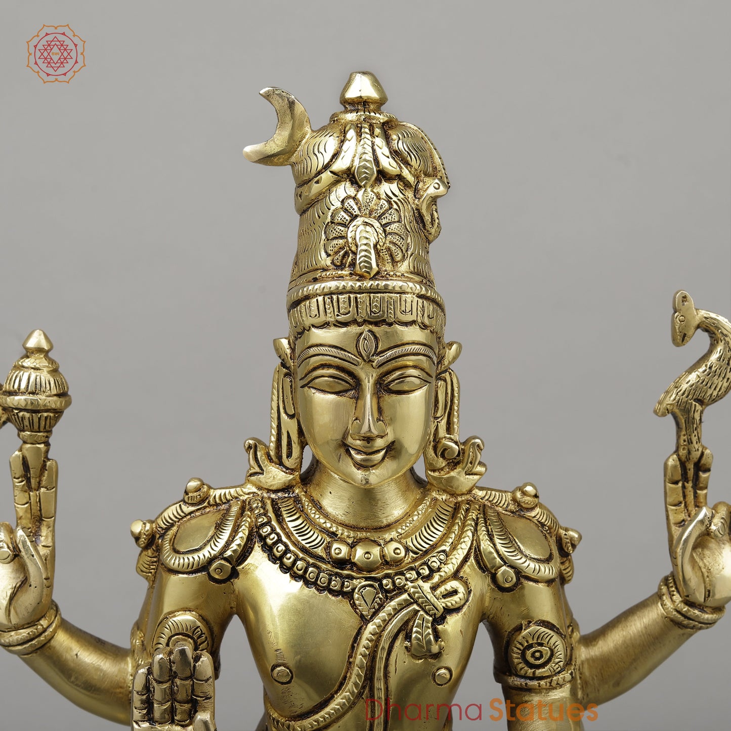 Brass Shiva Standing on Pedestal, Fine Golden Finish, 18"
