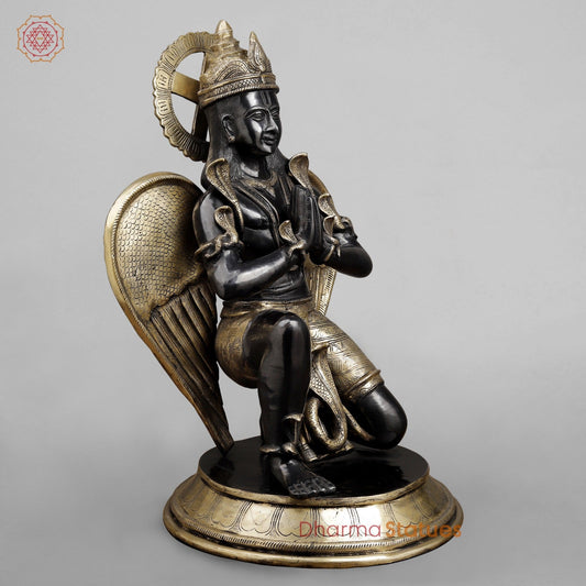 Brass Garuda seated ( Vaahan of Lord Vishnu ) , Royal Black finish 31”