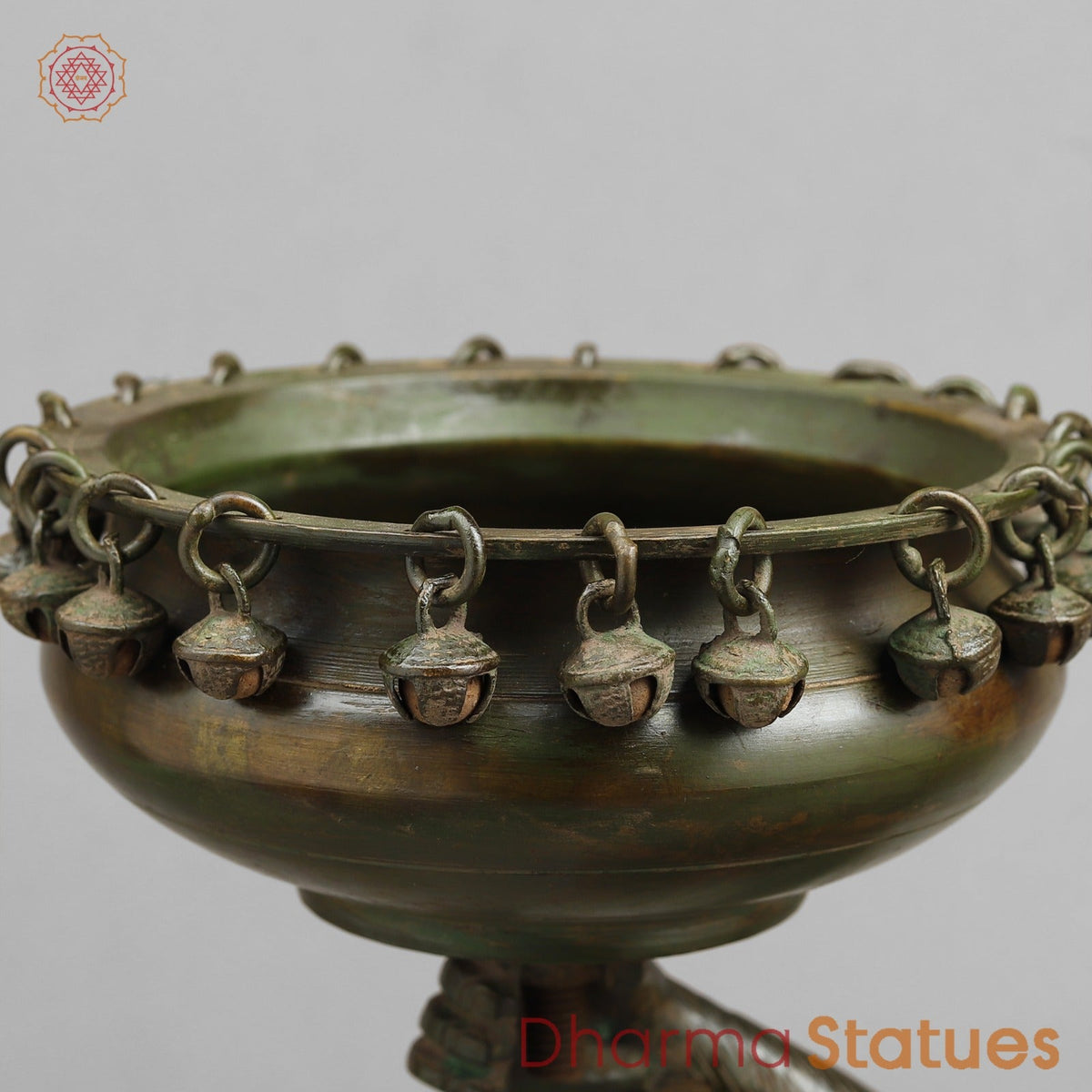 Brass Monkey Urli, Green Antique Patina 14.5”