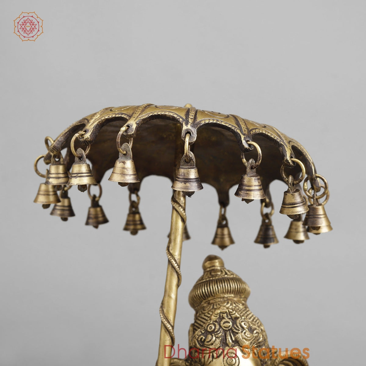Brass Ganesh Standing Holding Umbrella, Antique finish 25.5”