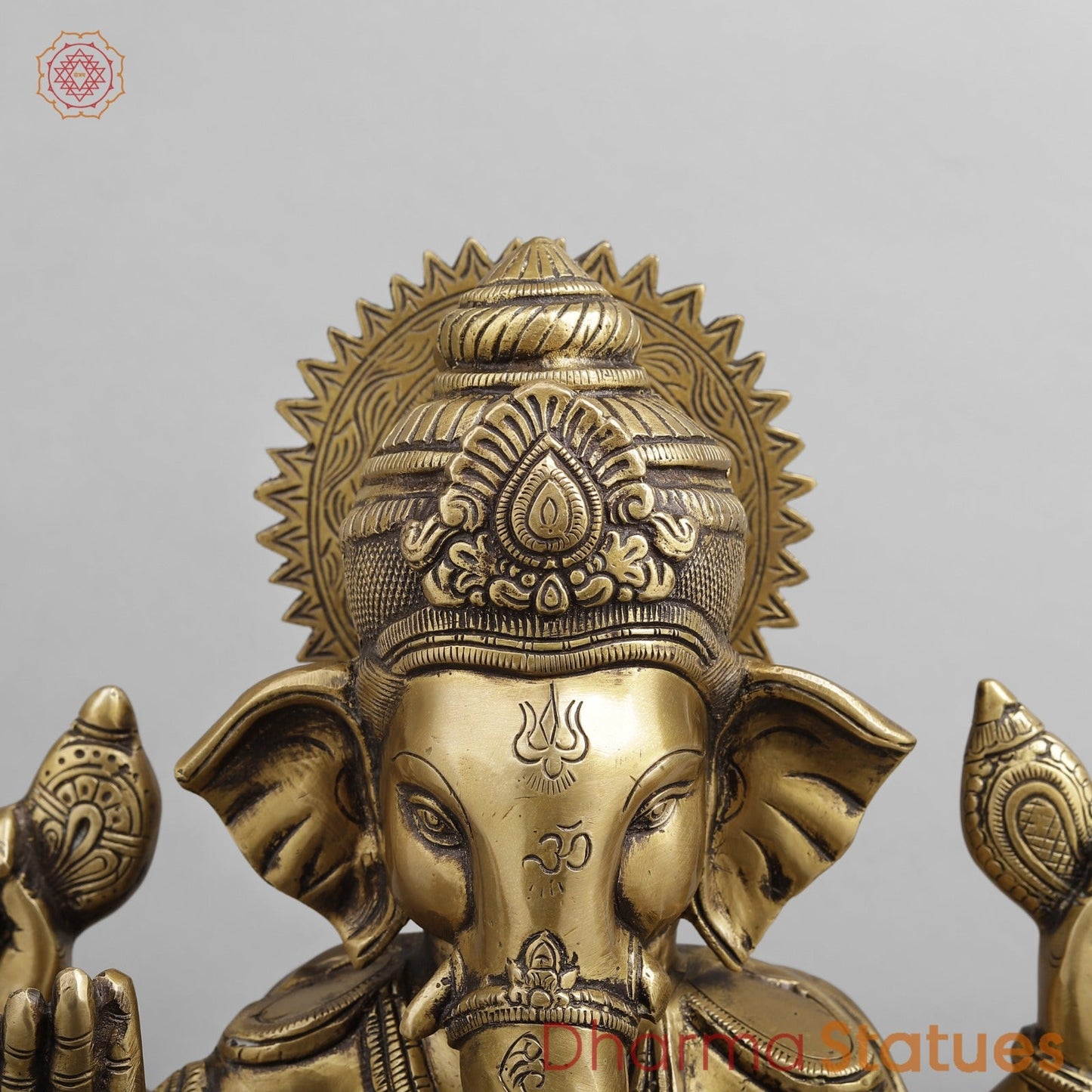 Brass Ganesh Seated with Fruits and Sweets, Antique Finish 16”