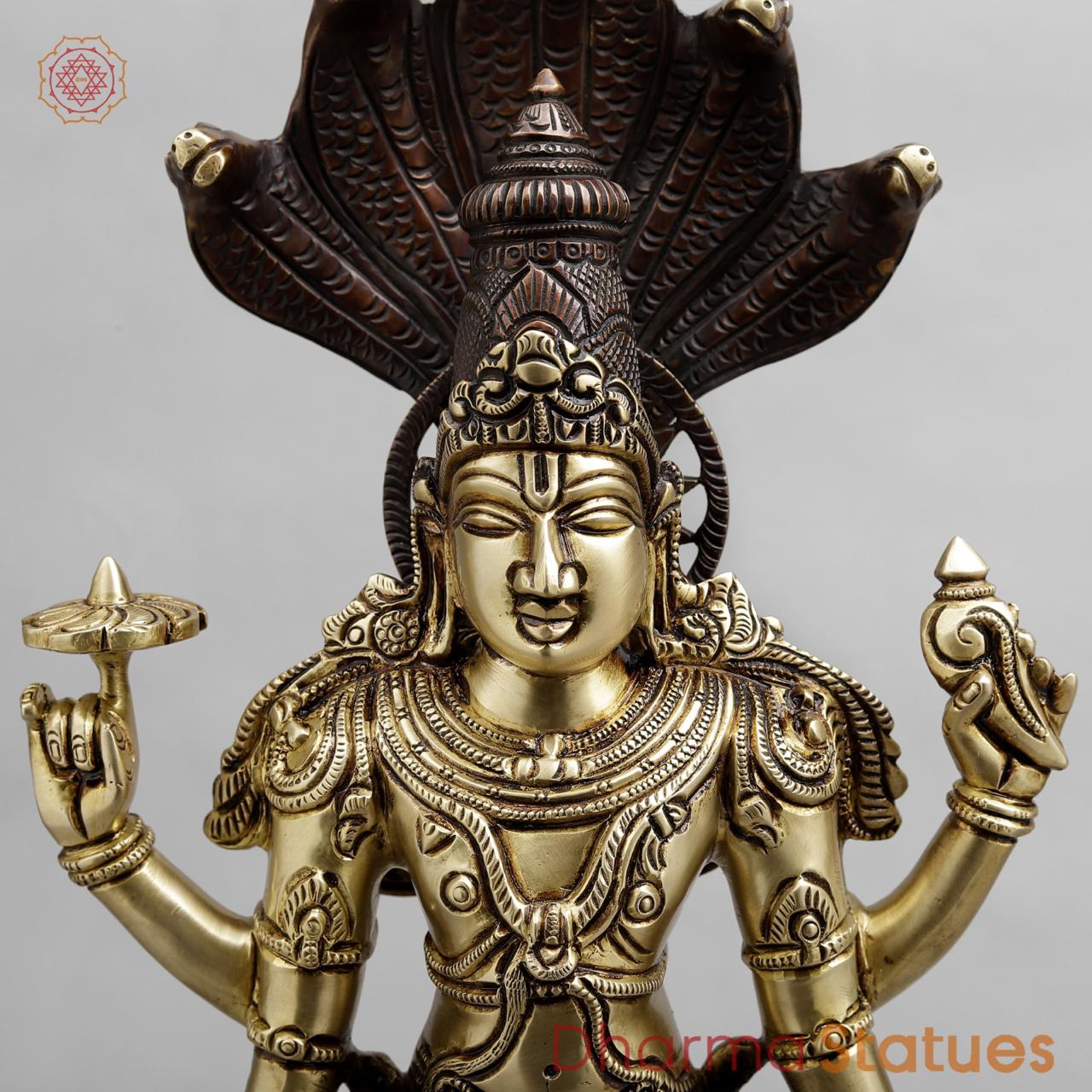 Brass vishnu Standing with snake, Dual tone finish 18”