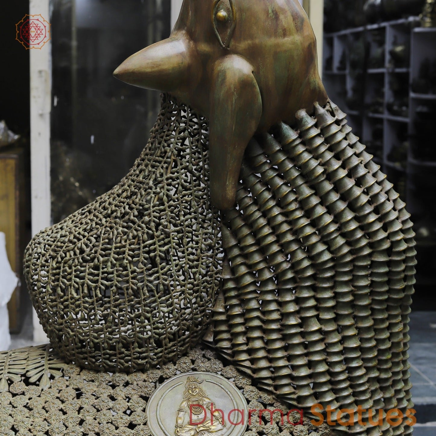 Brass Joyfull Dancing Nandi, Protector of Mount Kailash, Green Patina finish 60”