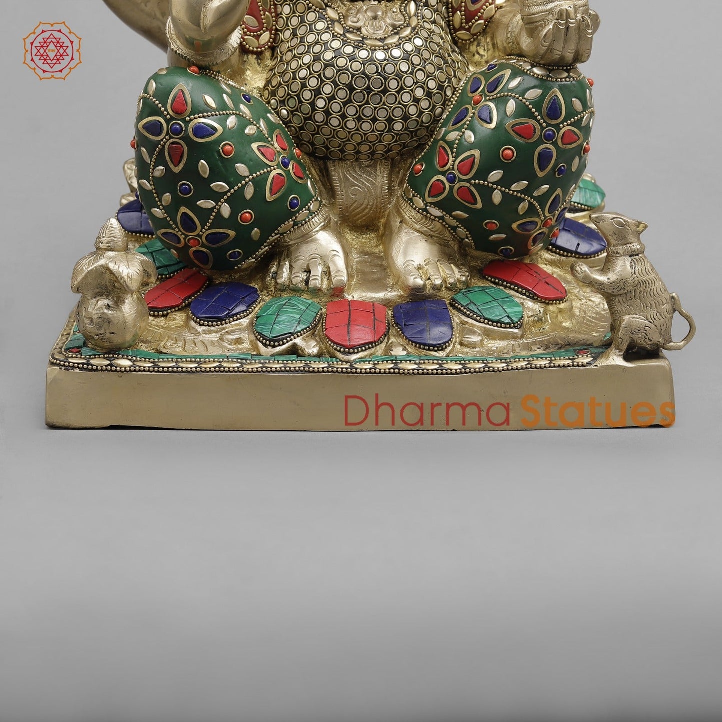 Brass Ganesh Seated fine, Stone work 14.5”