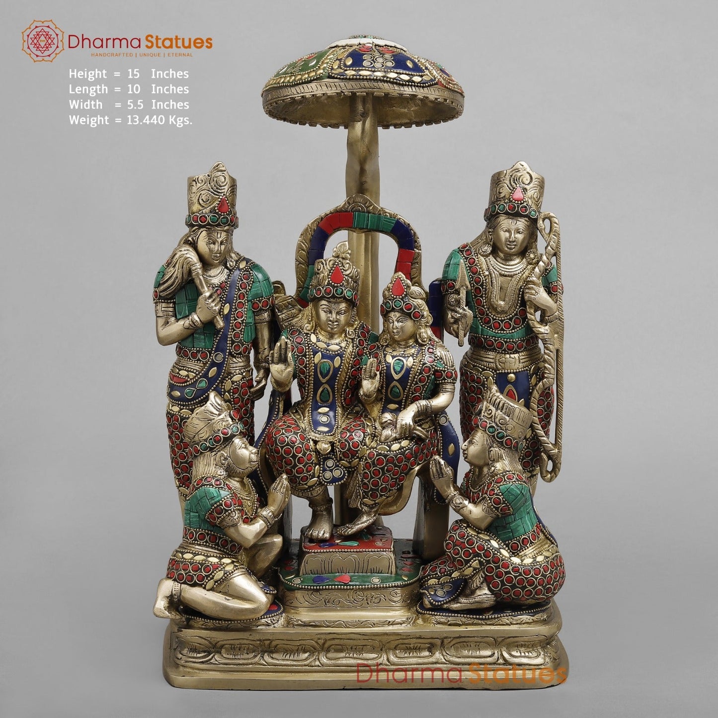 Brass Ram Darbar ( Ram Panchayat ) with umbrella, Stone Work 15”