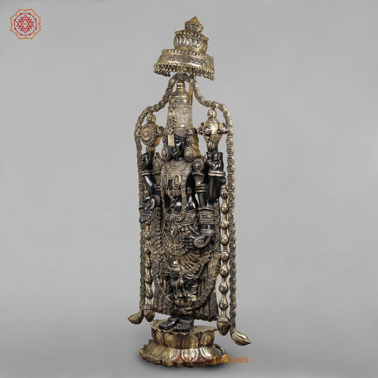 Brass Balaji Fine with Umbrella and Garland, Opulent Black and Smooth finish 57”