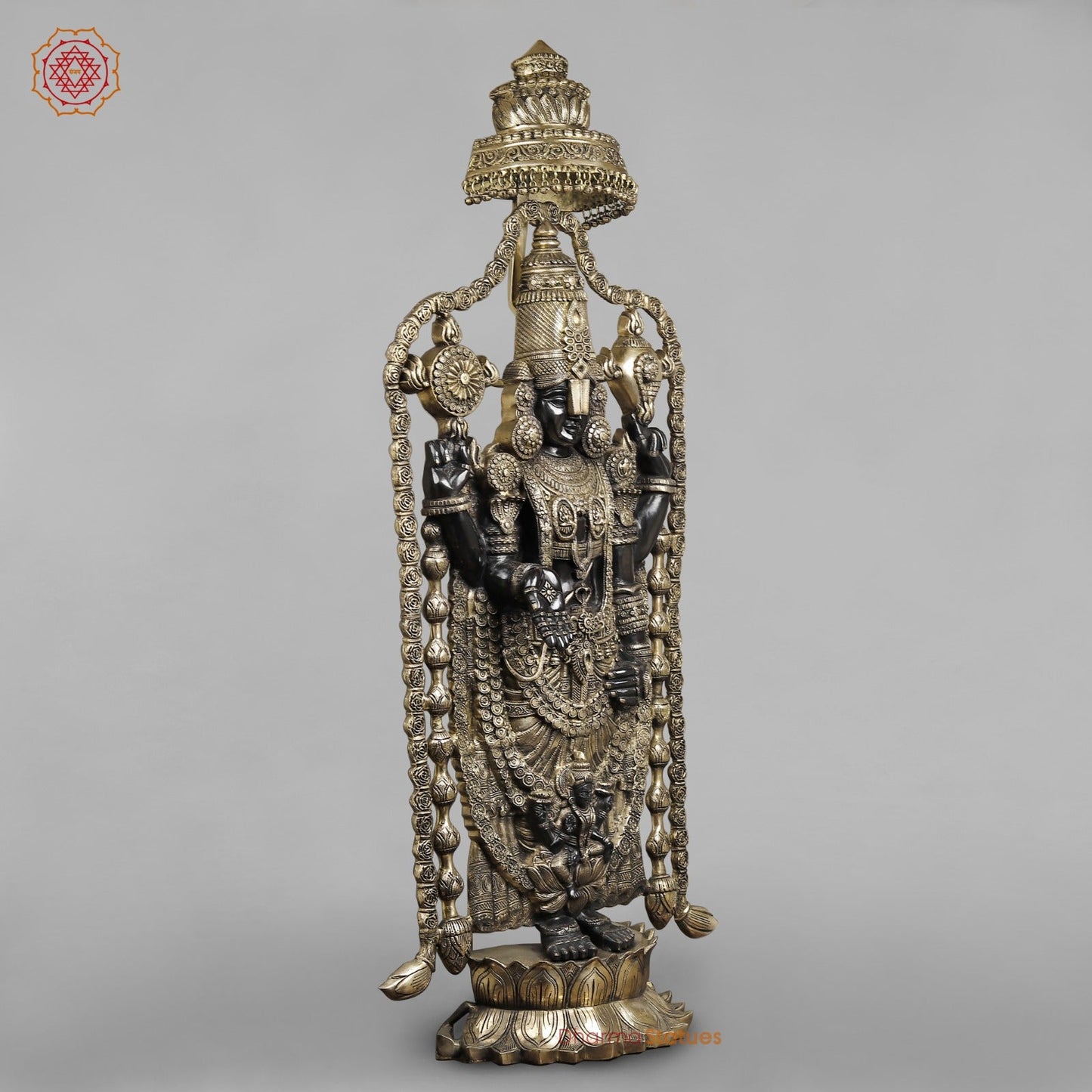 Brass Balaji Fine with Umbrella and Garland, Opulent Black and Smooth finish 57”