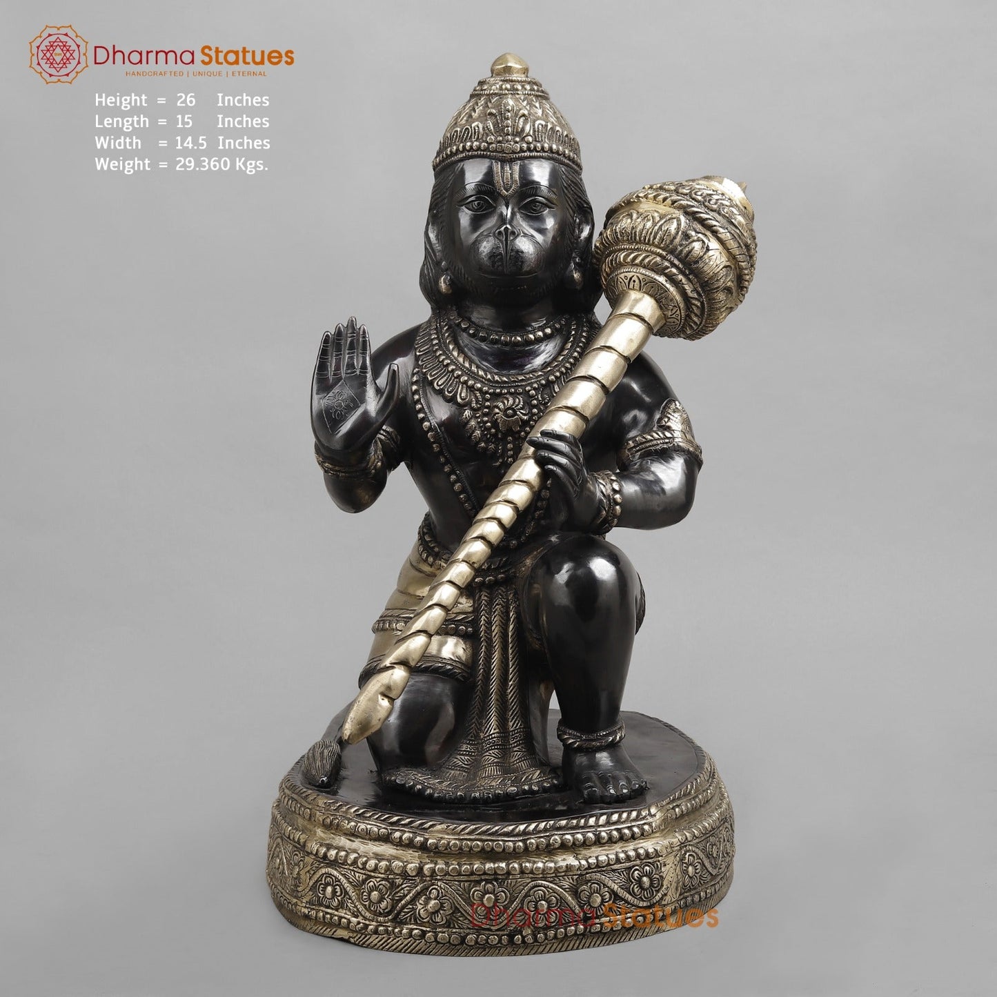 Brass Hanuman ji Seated, Black and Smooth finish 26”