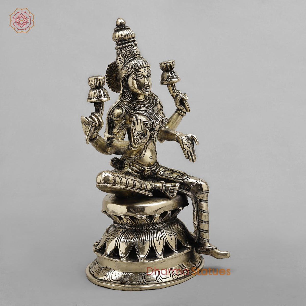 Brass Lakshmi seated Fine, Smooth finish 12”
