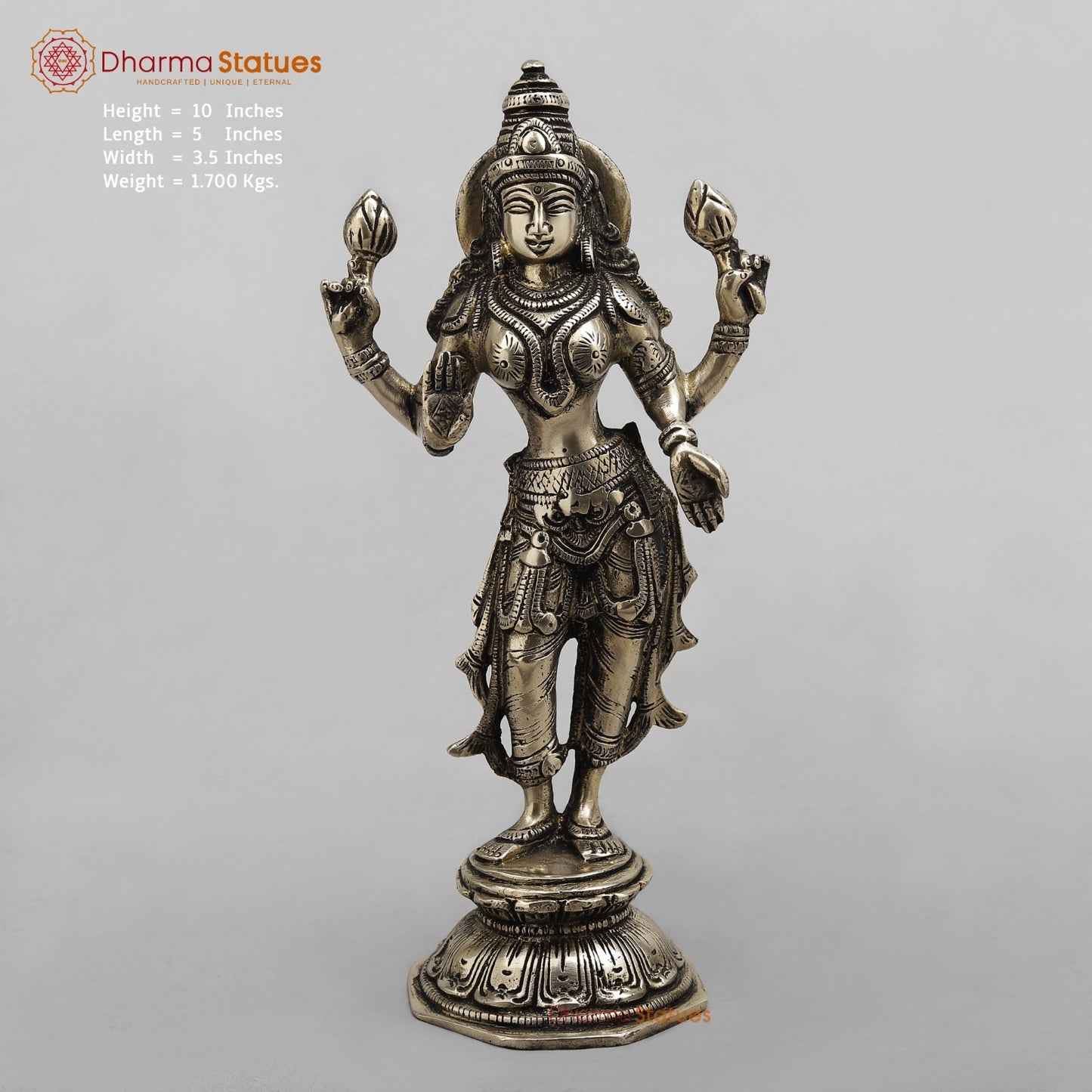 Brass Lashmi standing , Smooth finish 10”