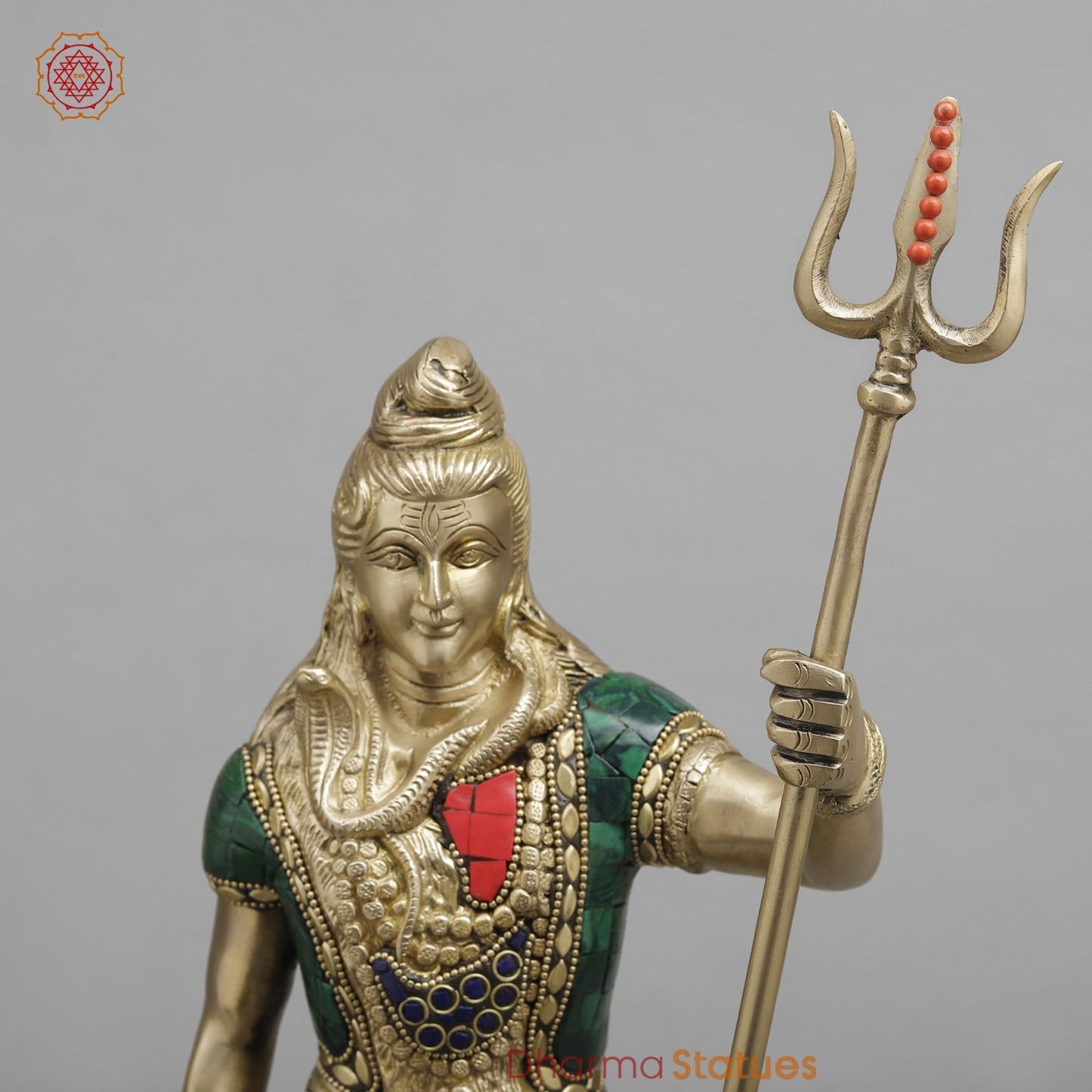 Brass Shiva standing, Fine Stone work 19.5”
