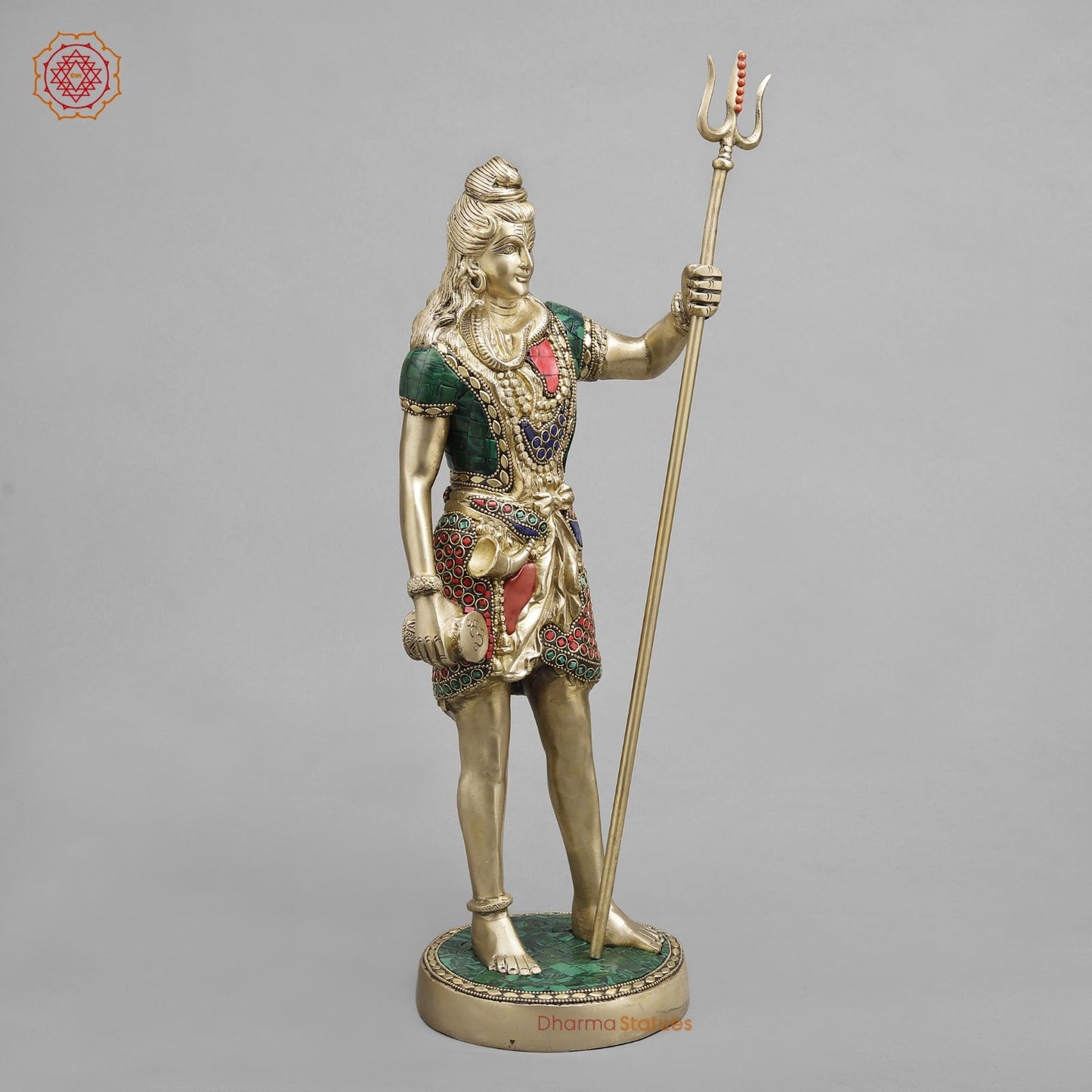 Brass Shiva standing, Fine Stone work 19.5”