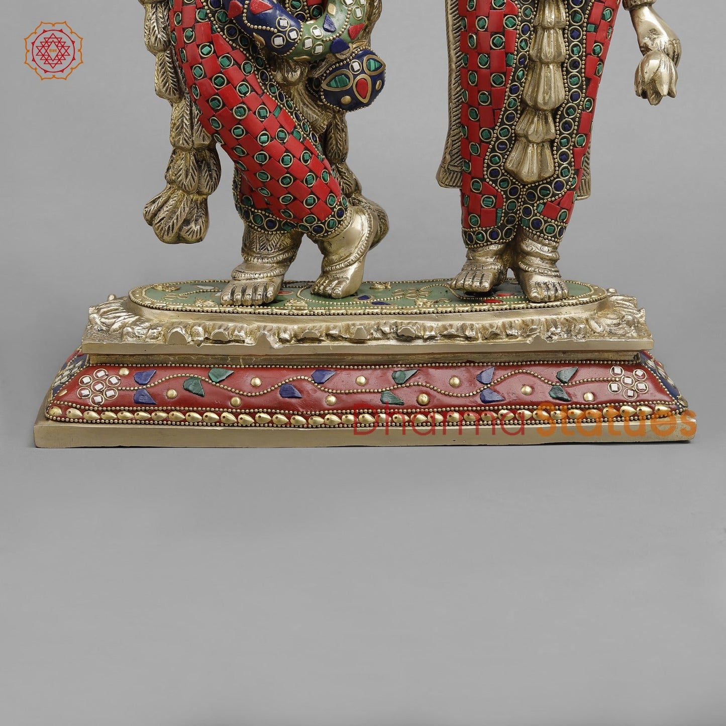 Brass Radha krishna , Fine stone work 17”