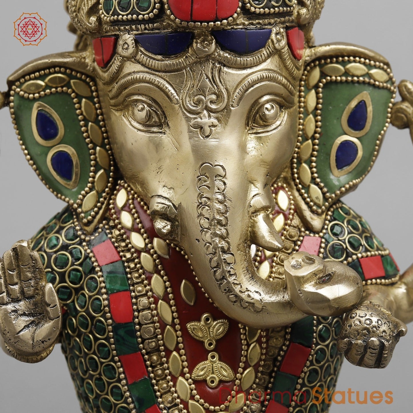 Brass Ganesh Candle Holder, Fine stone work 13”