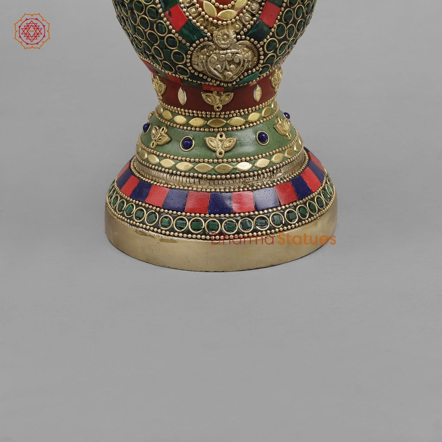 Brass Ganesh Candle Holder, Fine stone work 13”