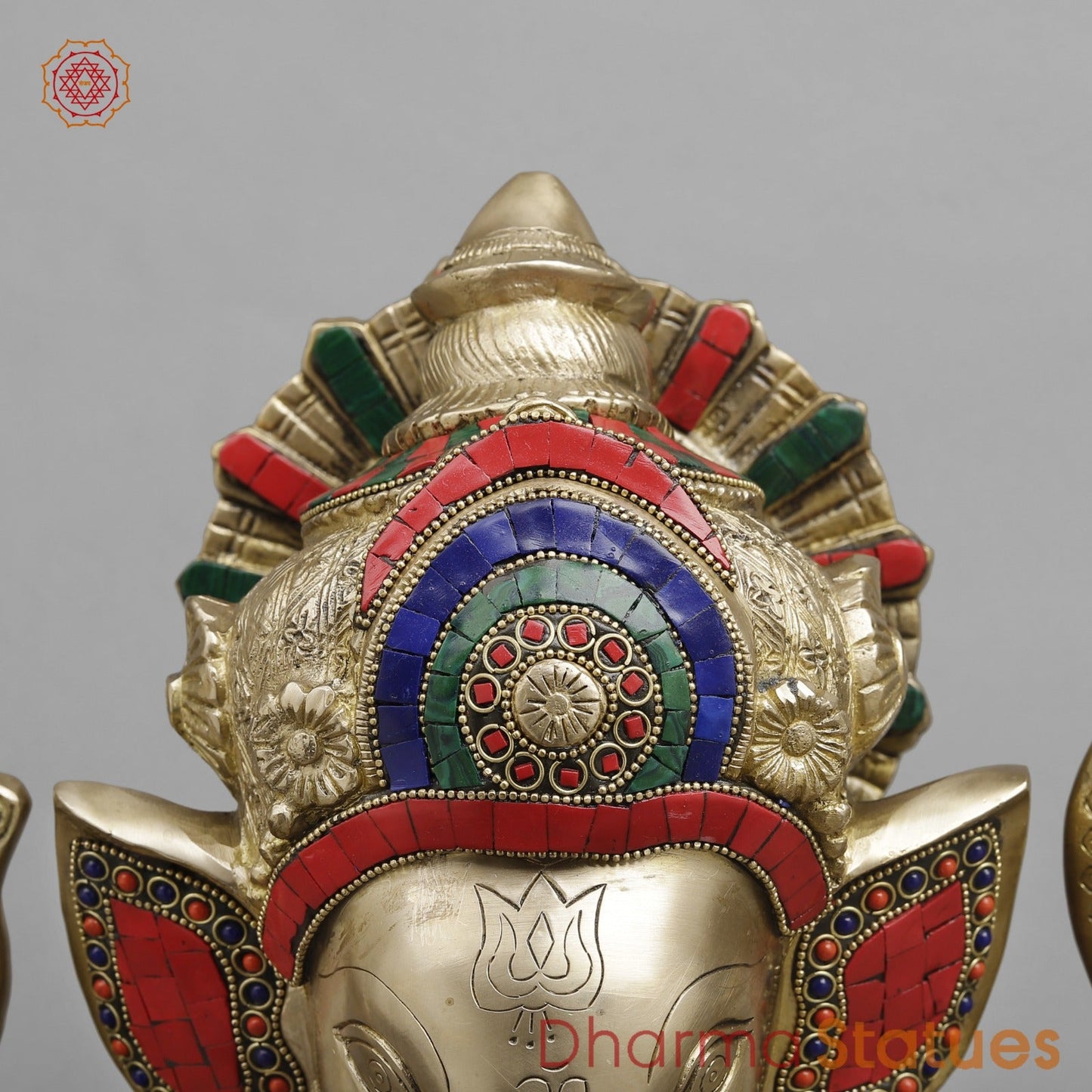 Brass Crown Ganesh, Stone work fine 14”
