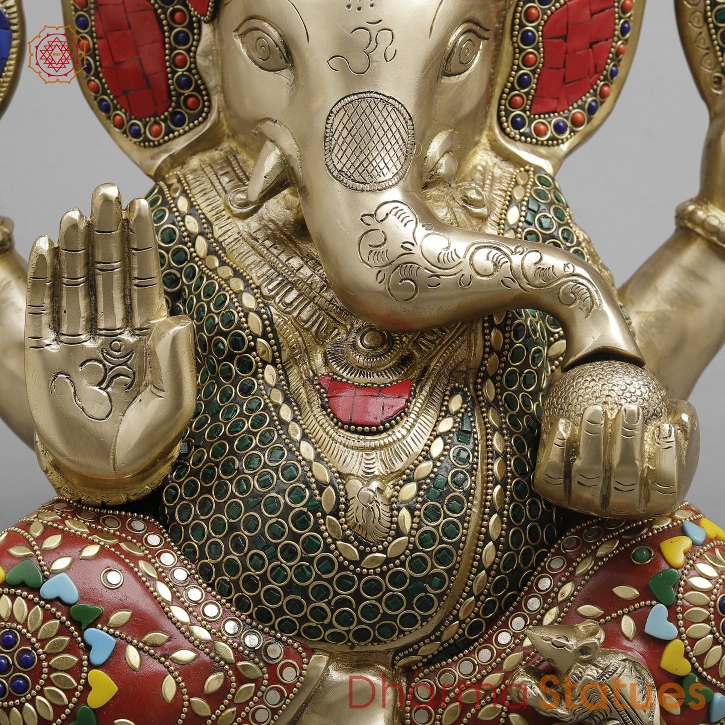 Brass Crown Ganesh, Stone work fine 14”