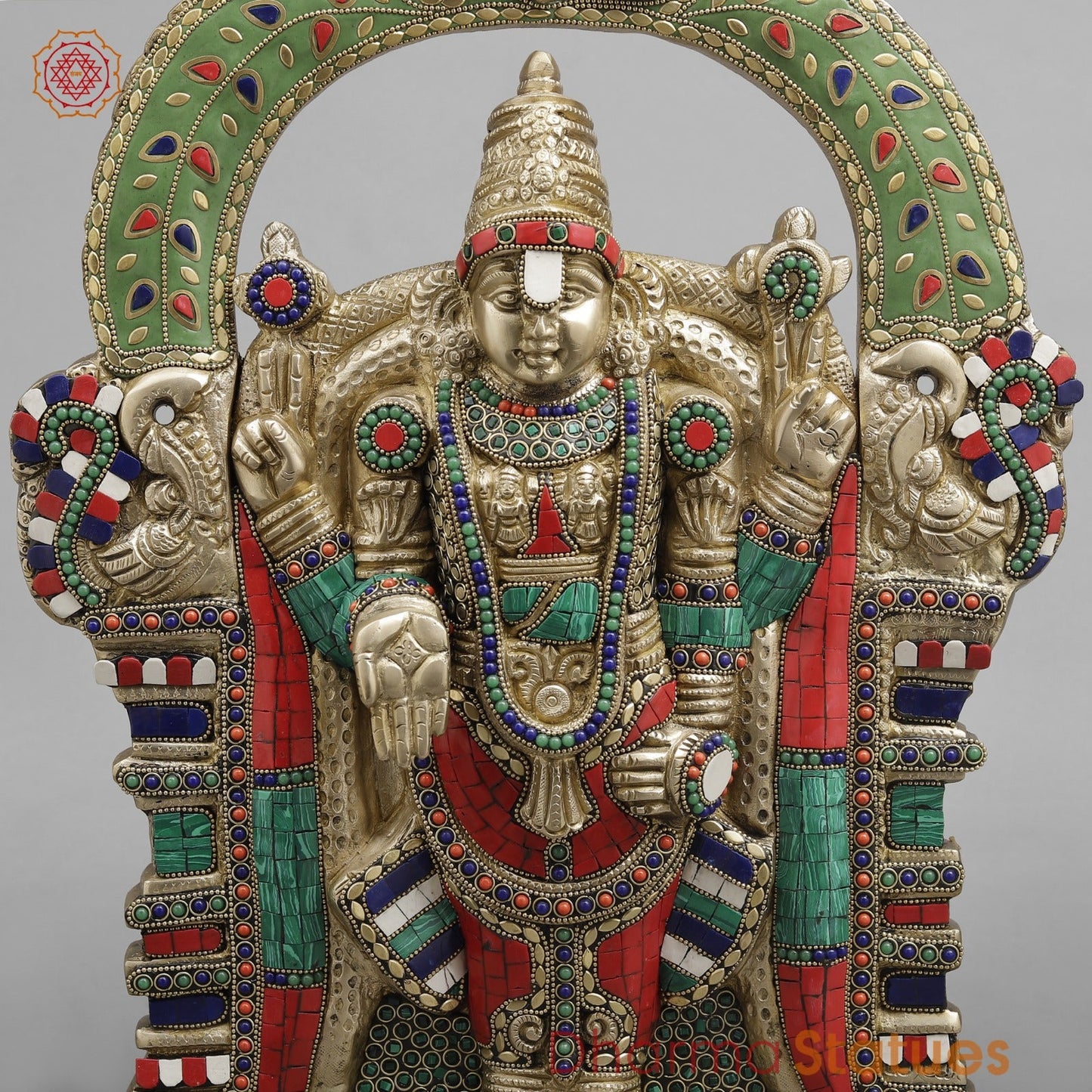 Brass Tirupati Balaji wall Hanging Plate, Fine stone work 20”