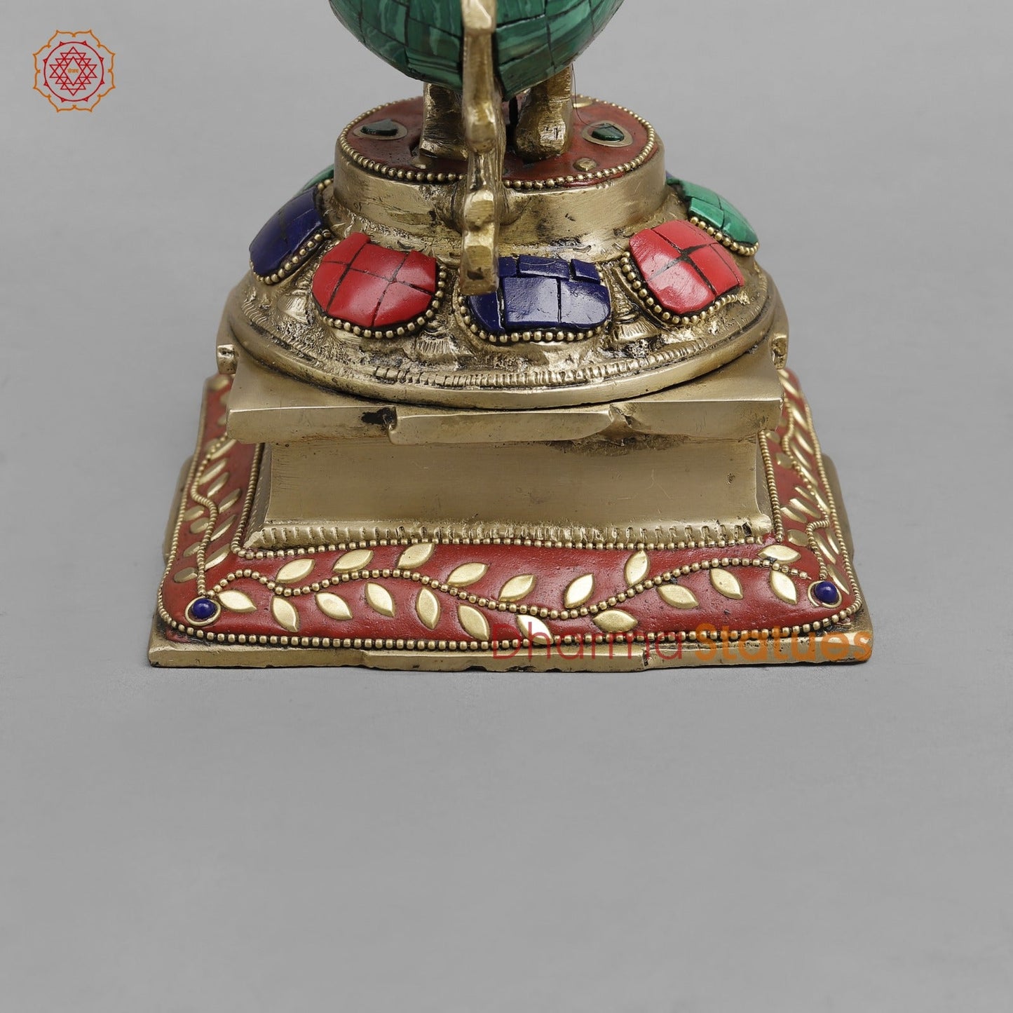 Brass Ganesh Seated On Peacock, Fine Stone work 14”