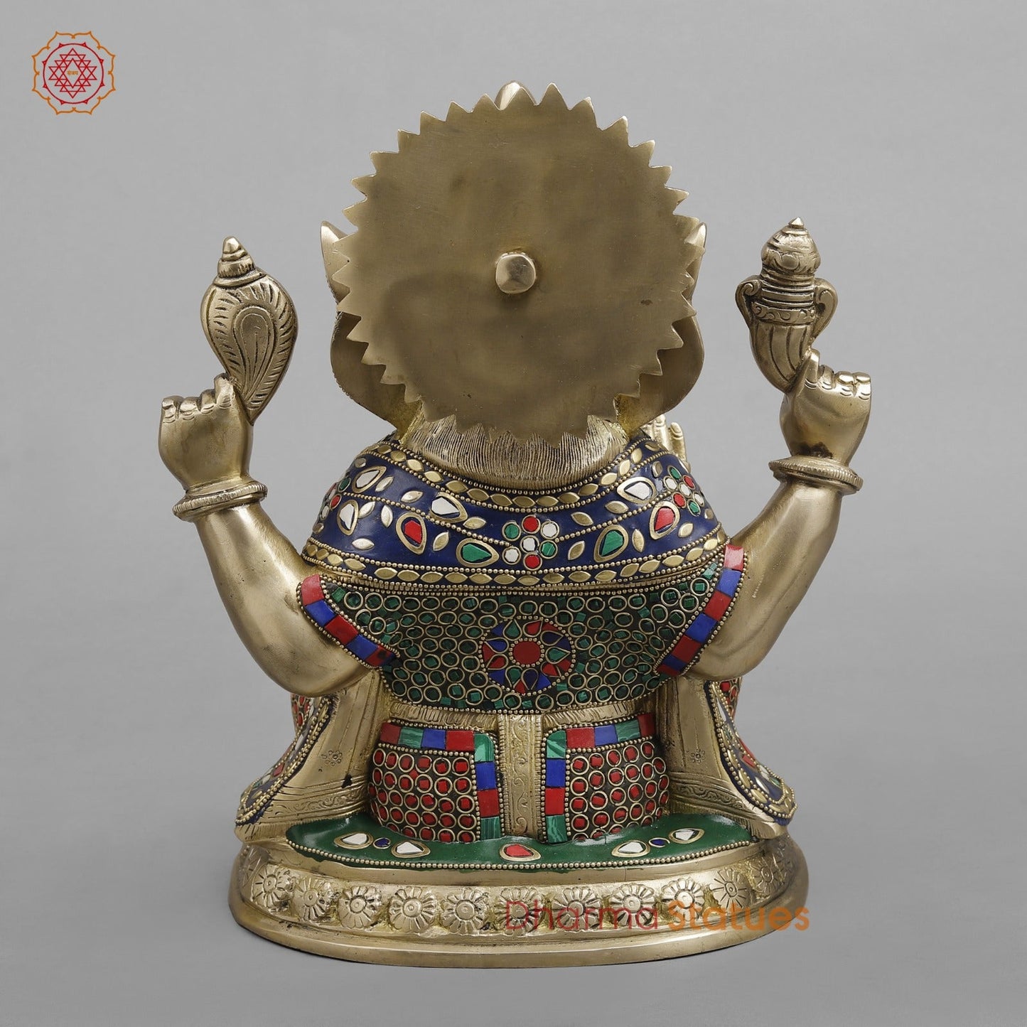 Brass Pooja Ganesh, Fine stone work 12”