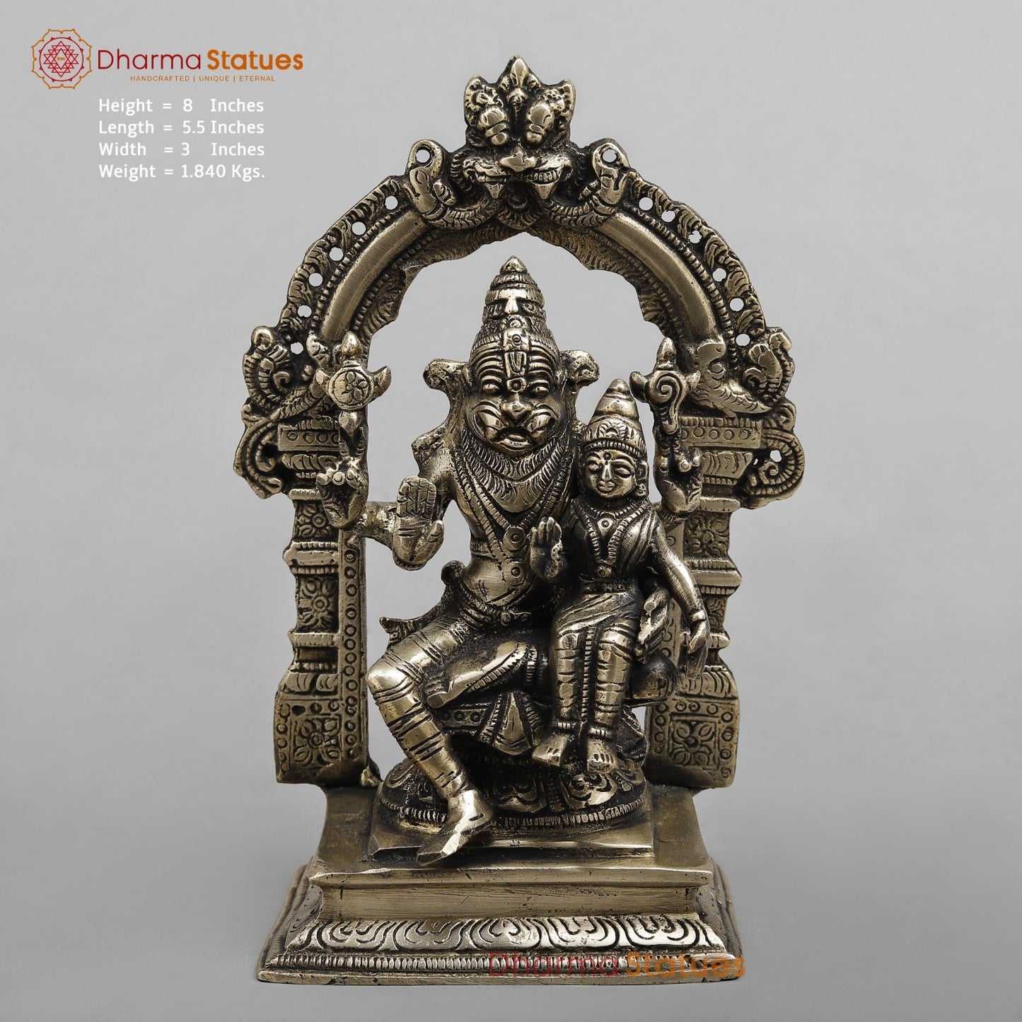 Brass Narsingh Lakshmi Frame Fine, Smooth finish 8”