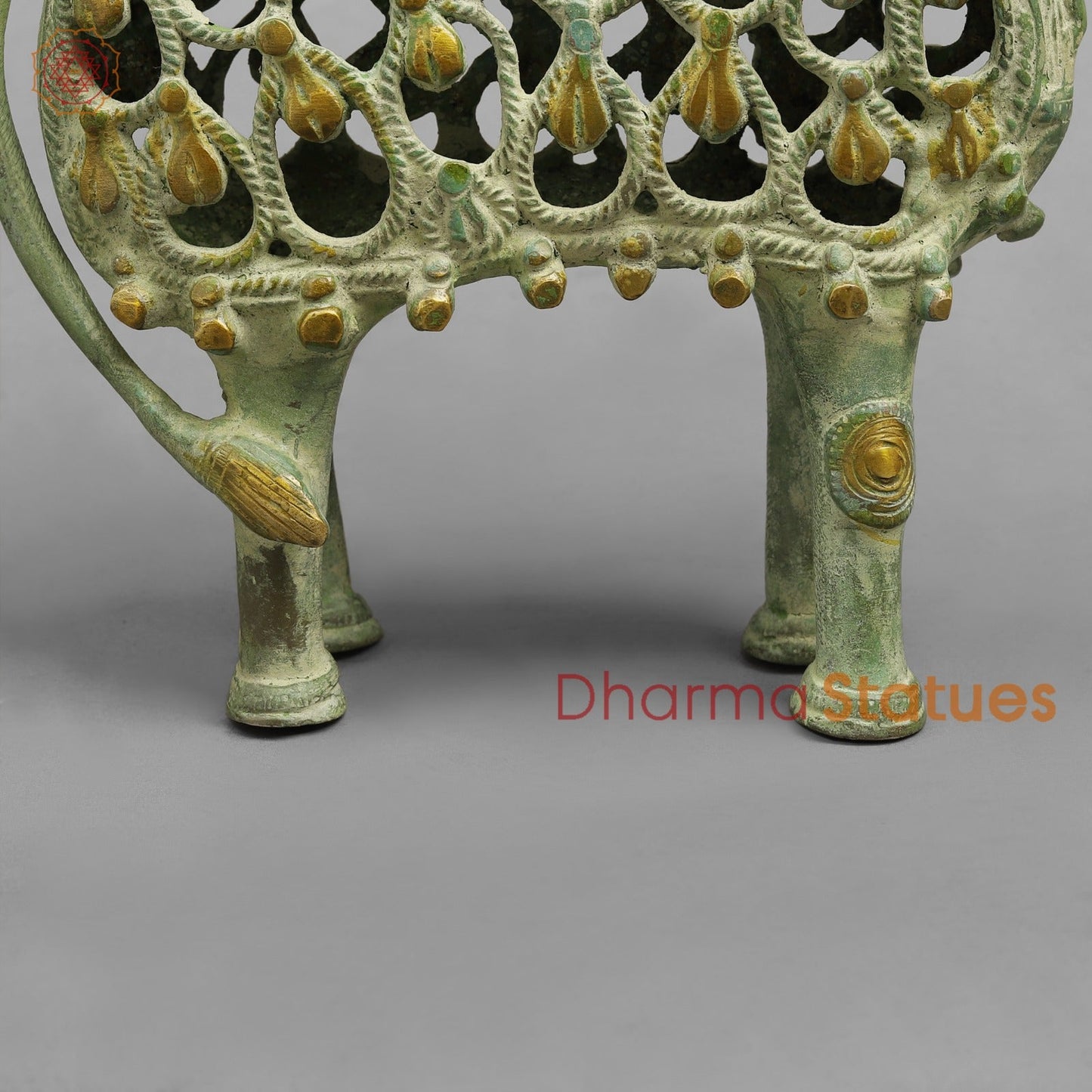 Brass Bastar Design Nandi Standing, Leaf Green Patina 8.5”