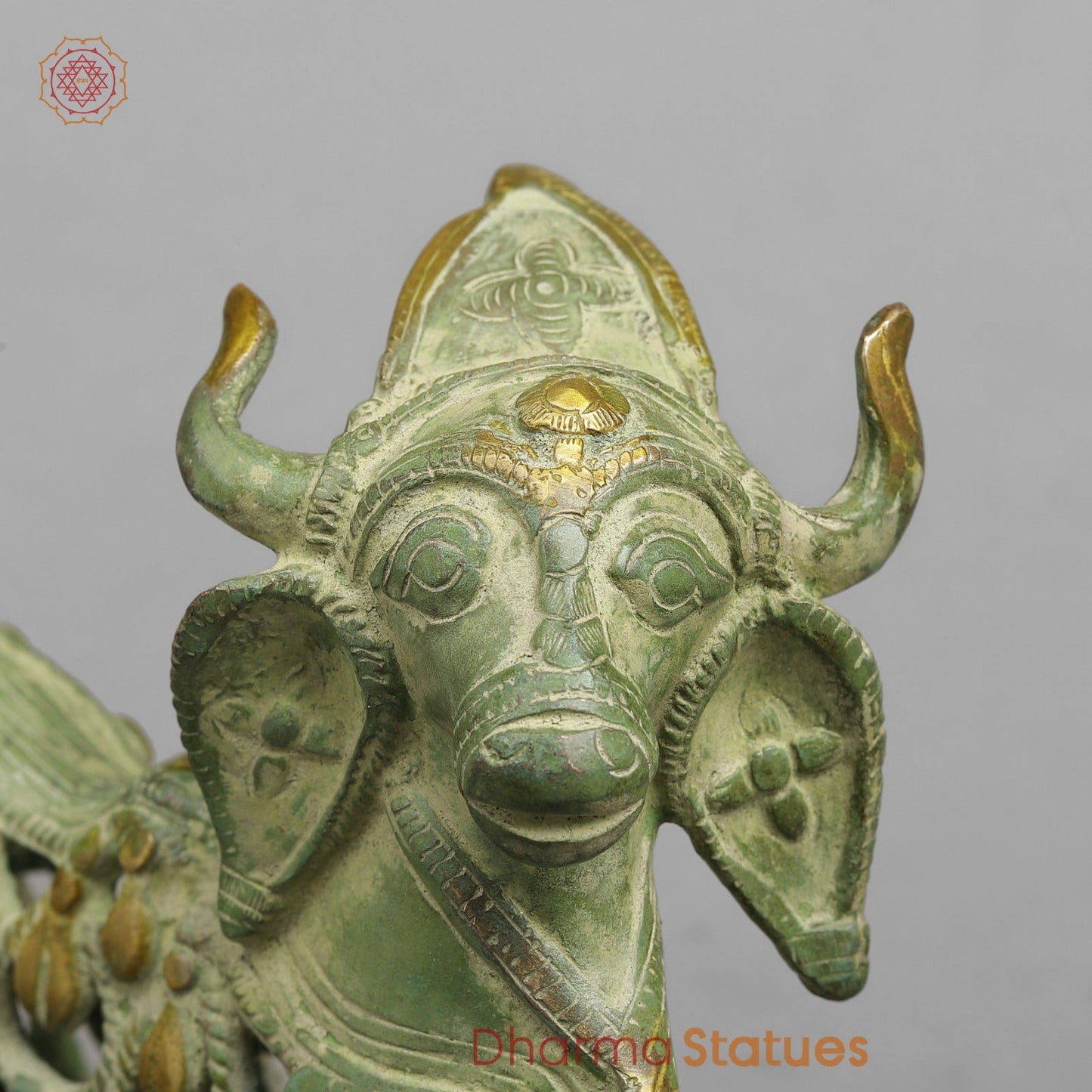 Brass Bastar Design Nandi Standing, Leaf Green Patina 8.5”