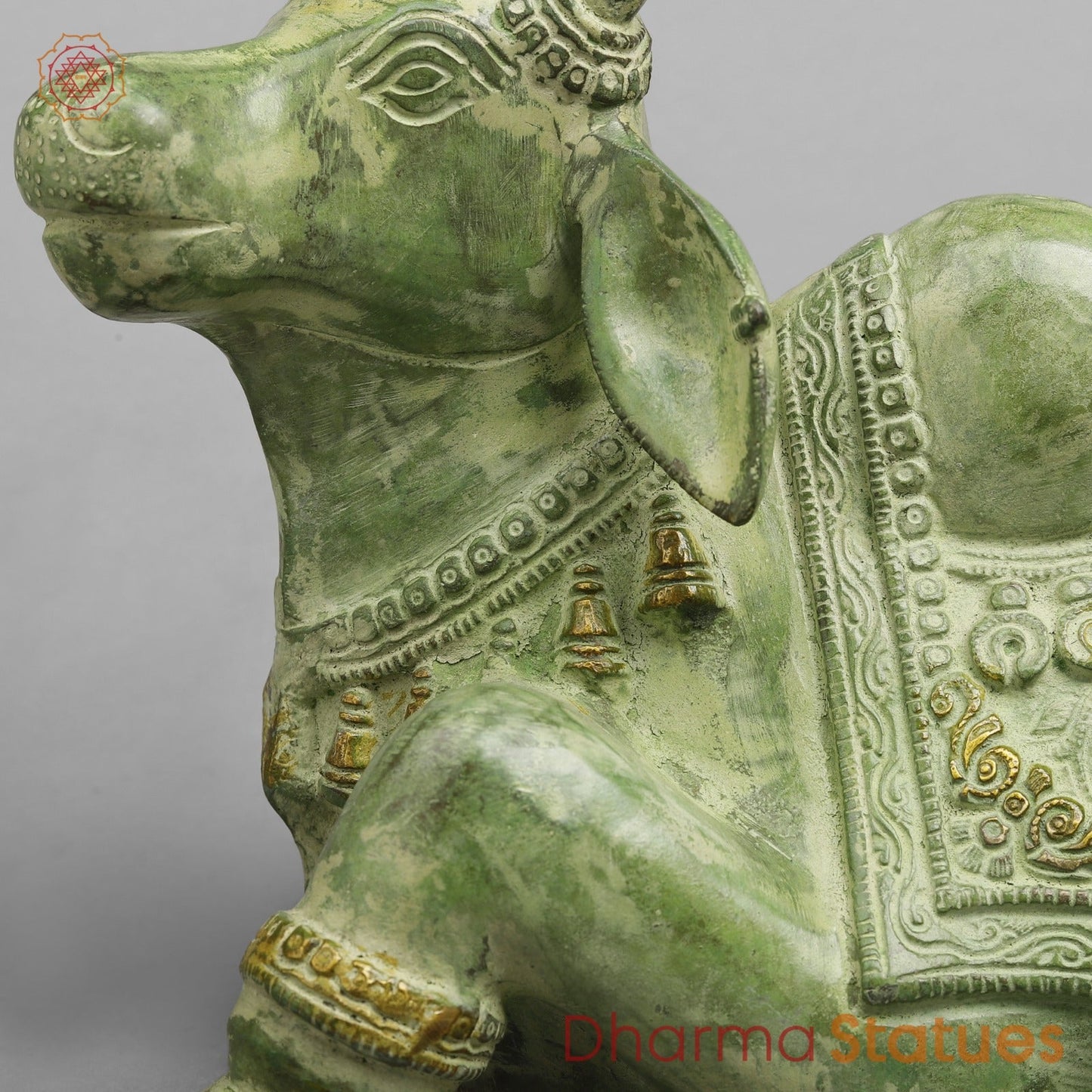 Brass Nandi Seated Fine, Leaf Green Patina 14.5”