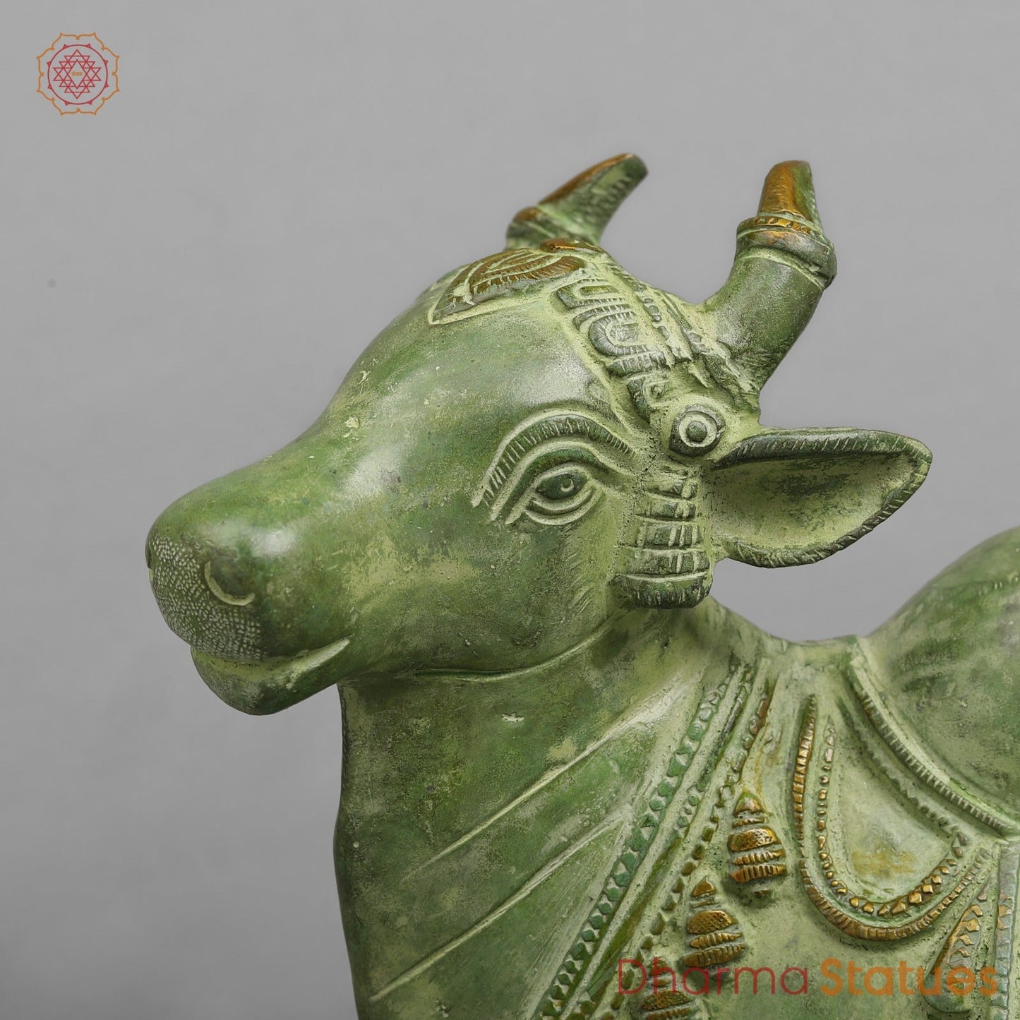 Brass Nandi Seated Fine, Leaf Green Patina 11”