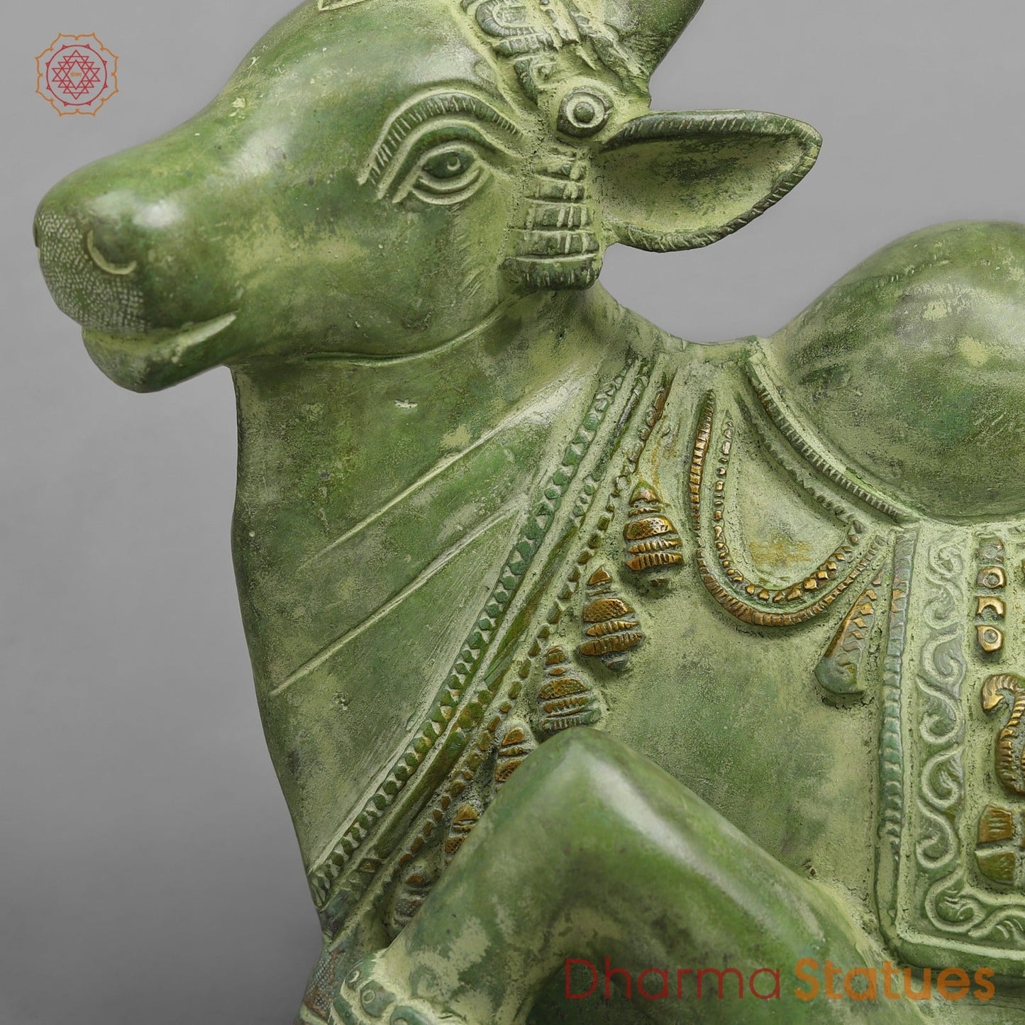 Brass Nandi Seated Fine, Leaf Green Patina 11”