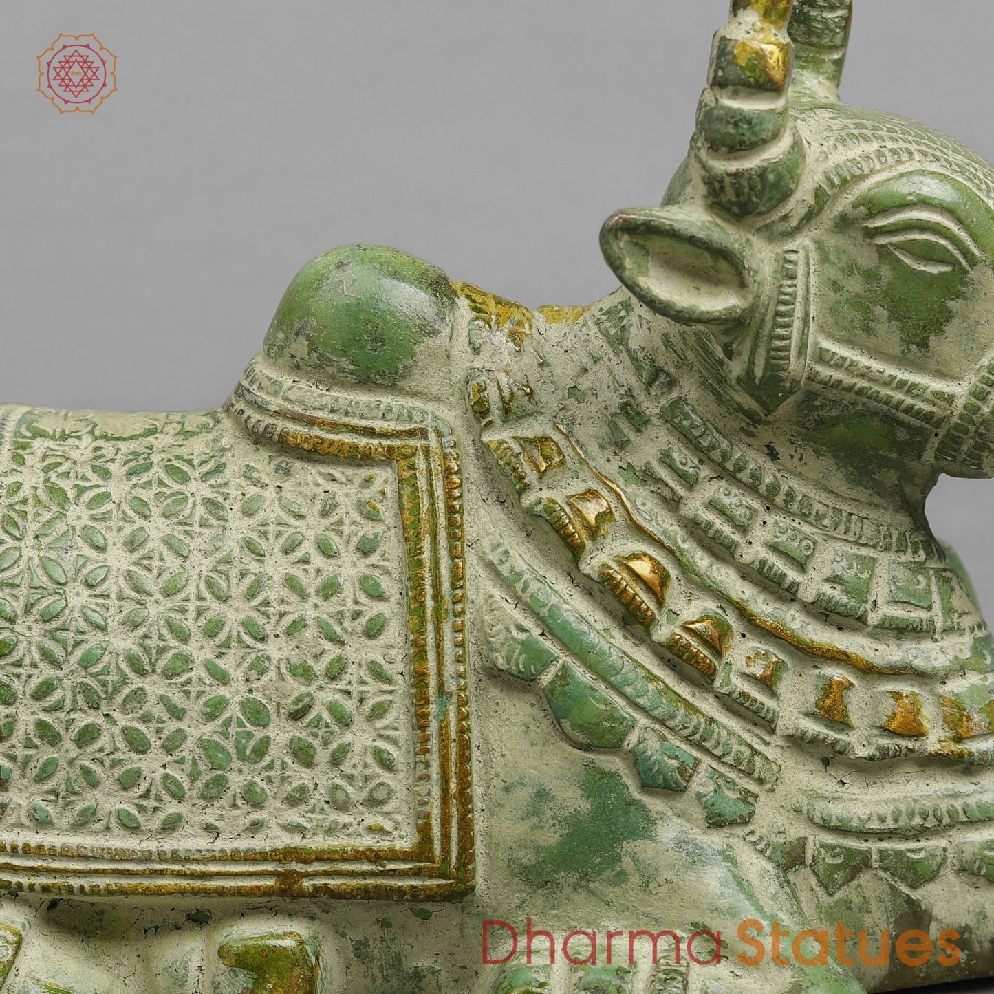 Brass Nandi seated Fine, Leaf Green Patina 7”