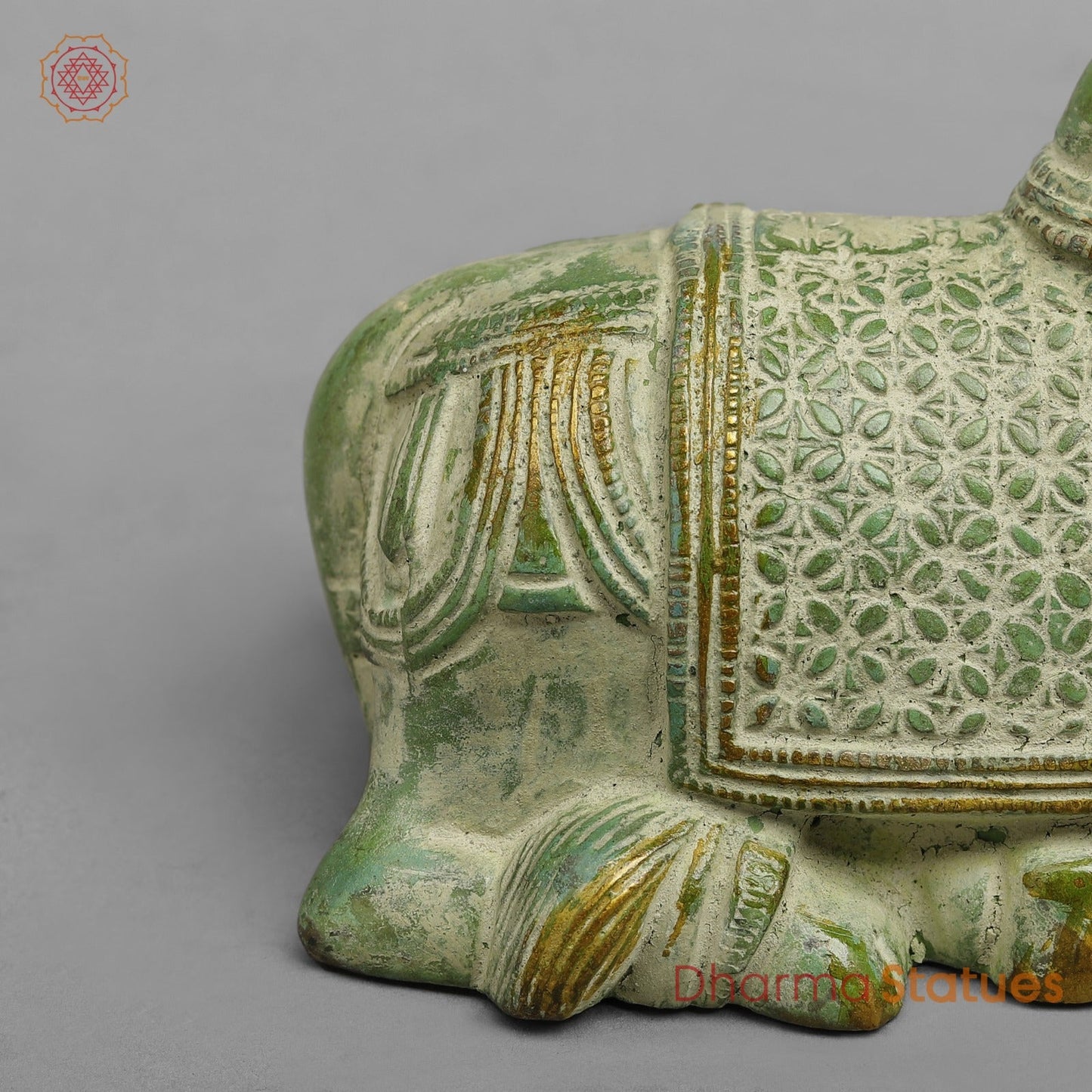 Brass Nandi seated Fine, Leaf Green Patina 7”