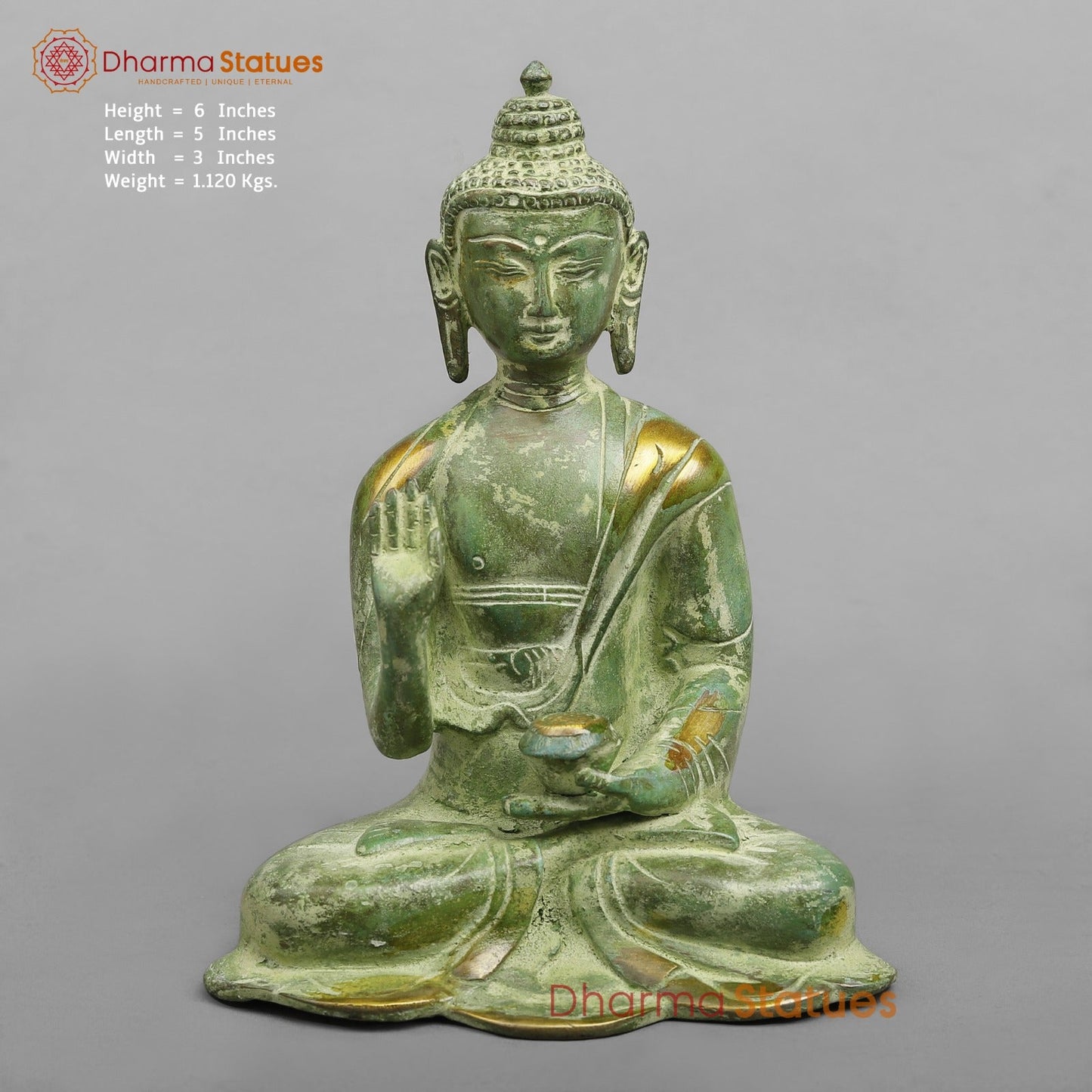 Brass Buddha Seated, Leaf Green Patina 6”