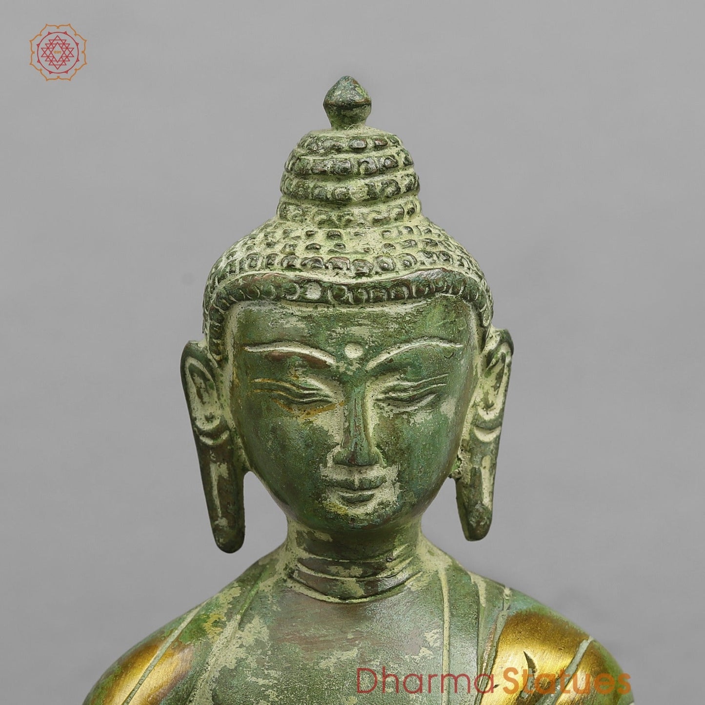 Brass Buddha Seated, Leaf Green Patina 6”