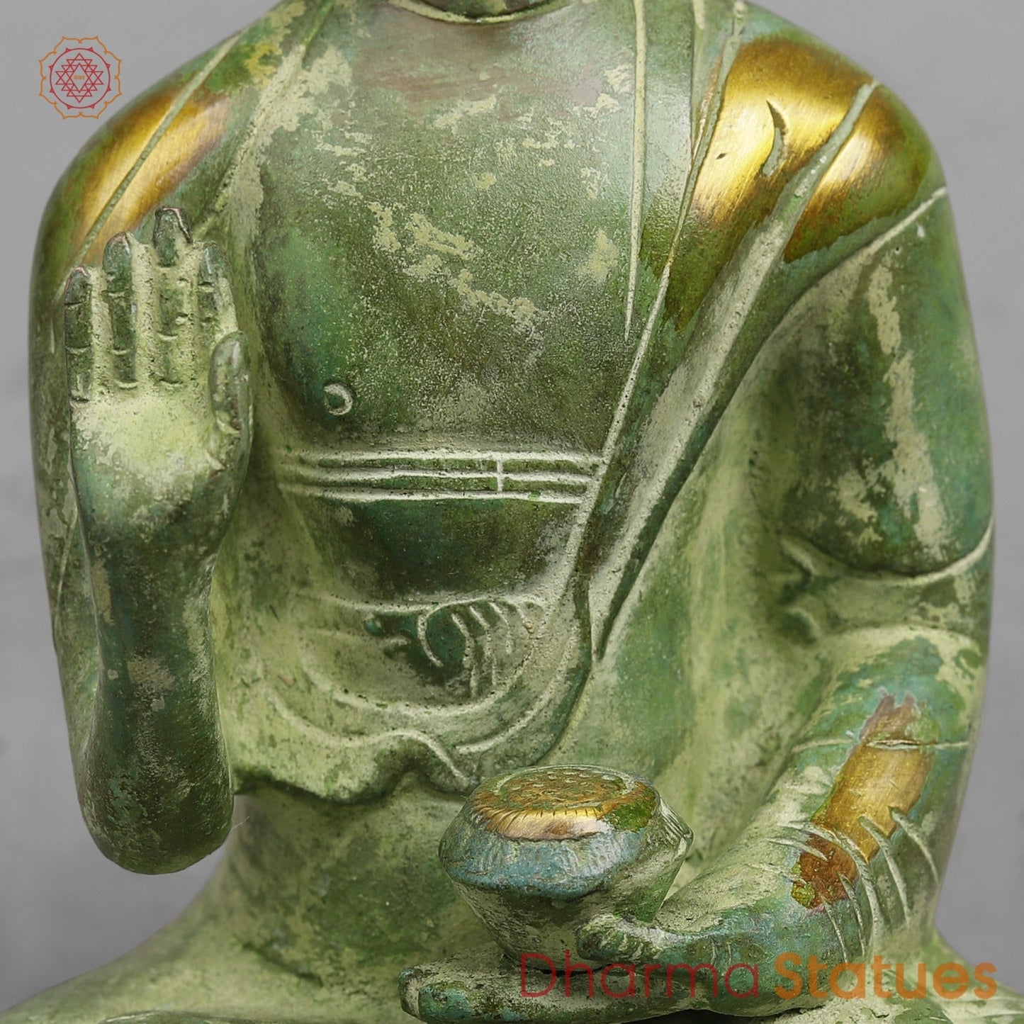 Brass Buddha Seated, Leaf Green Patina 6”