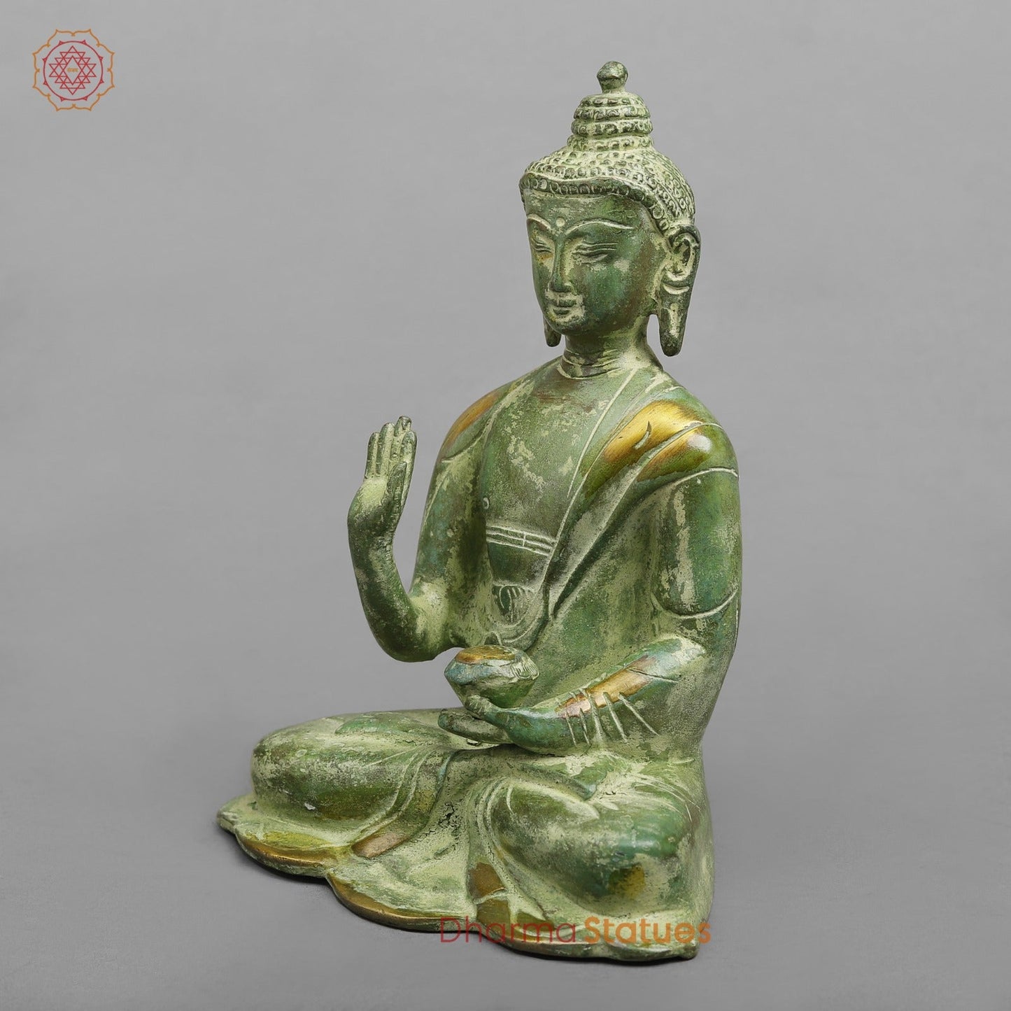 Brass Buddha Seated, Leaf Green Patina 6”