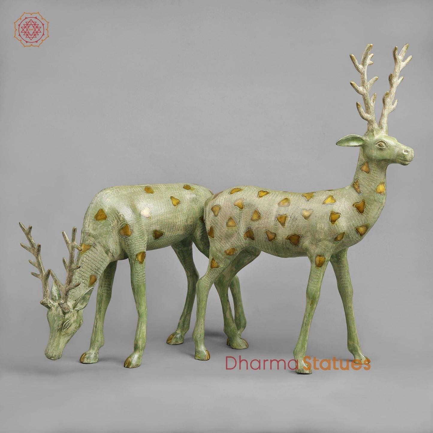 Brass Deer standing, Leaf Green Patina Finish 27”