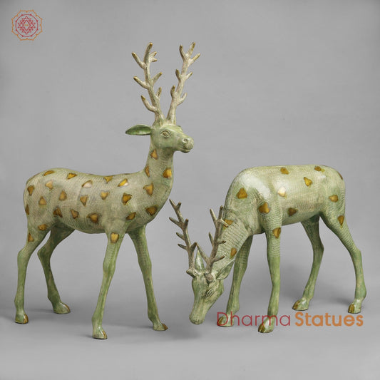 Brass Deer standing, Leaf Green Patina Finish 27”