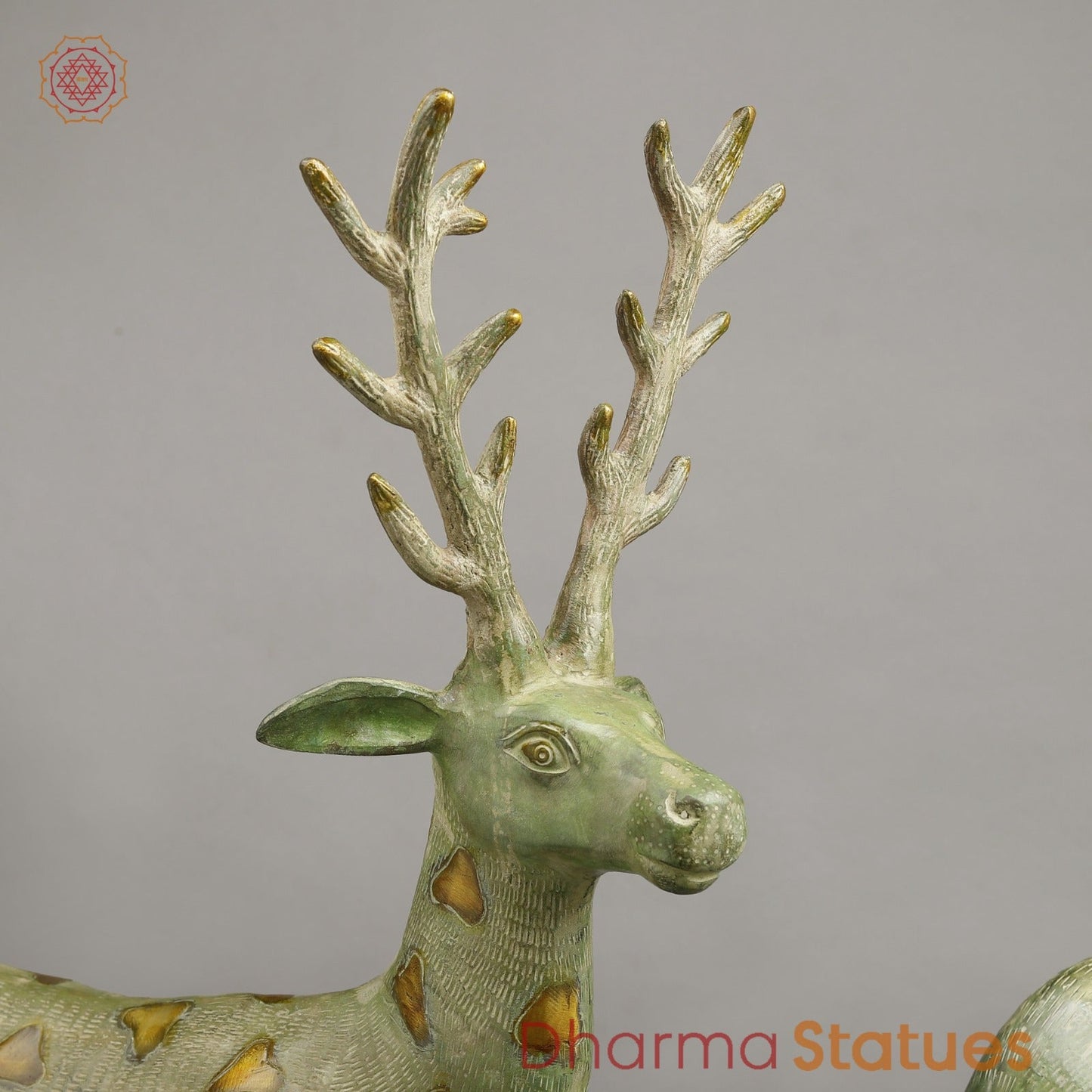Brass Deer standing, Leaf Green Patina Finish 27”