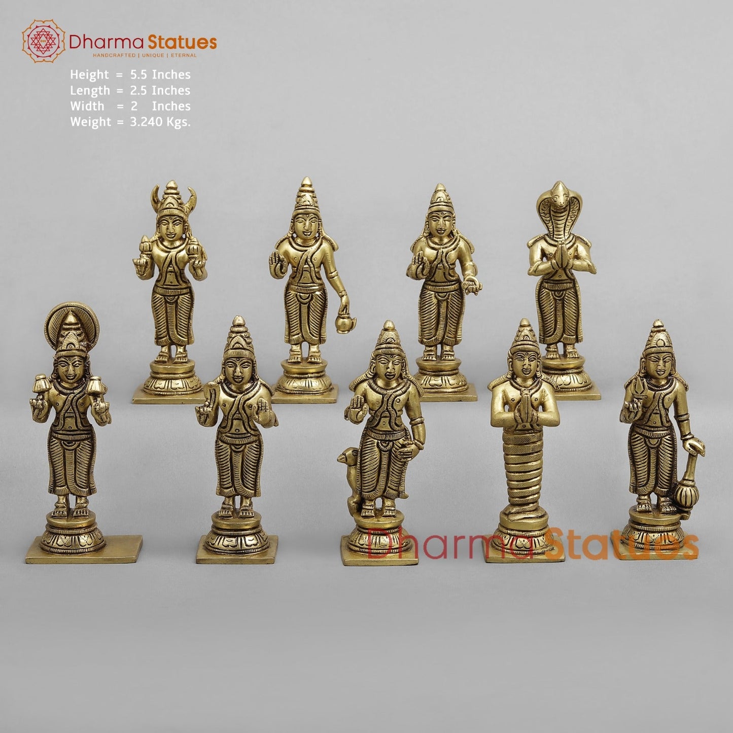 Brass Navgrah Fine, Fine Gold Finish 5.5”
