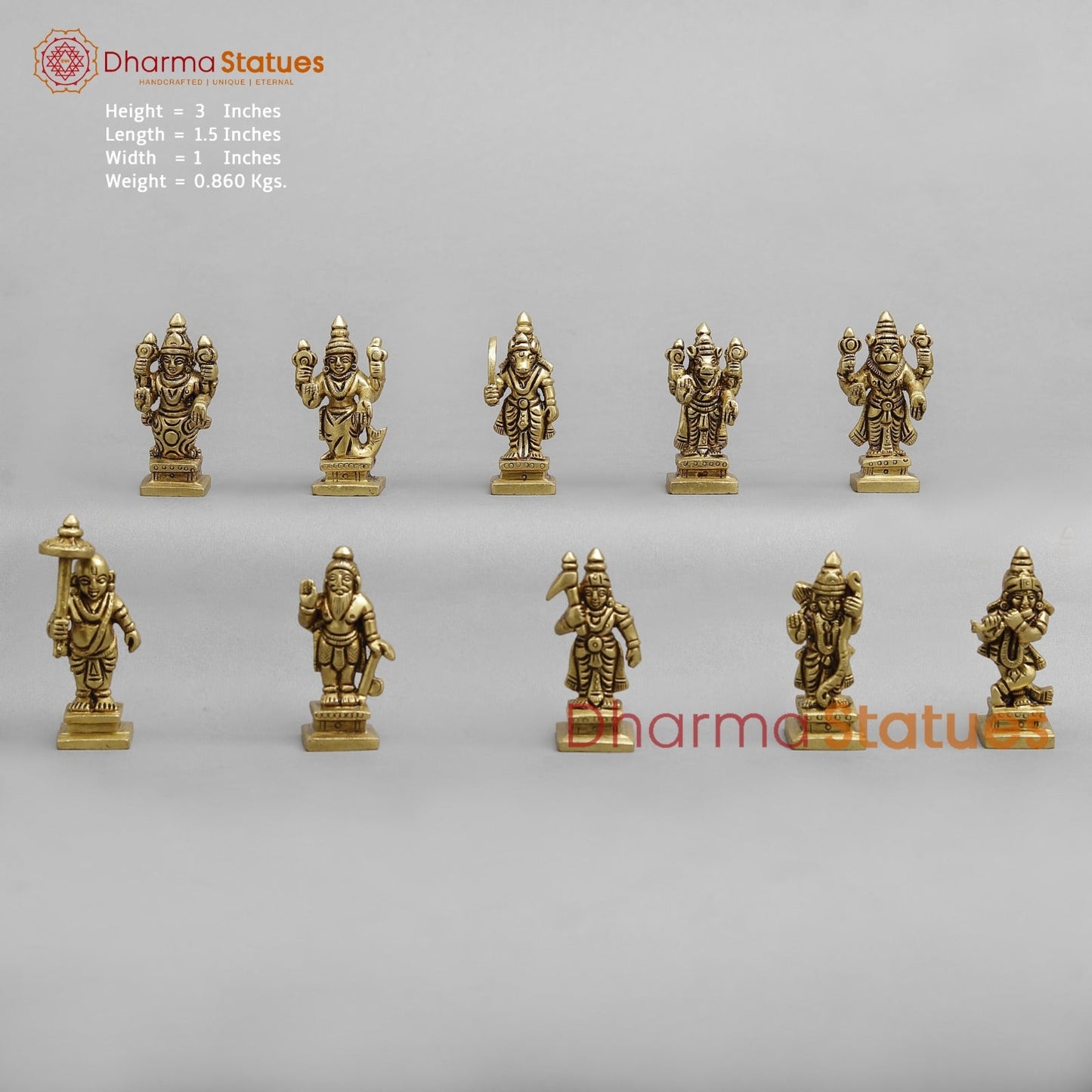 Brass Dasavtar Fine, Golden finish 3”