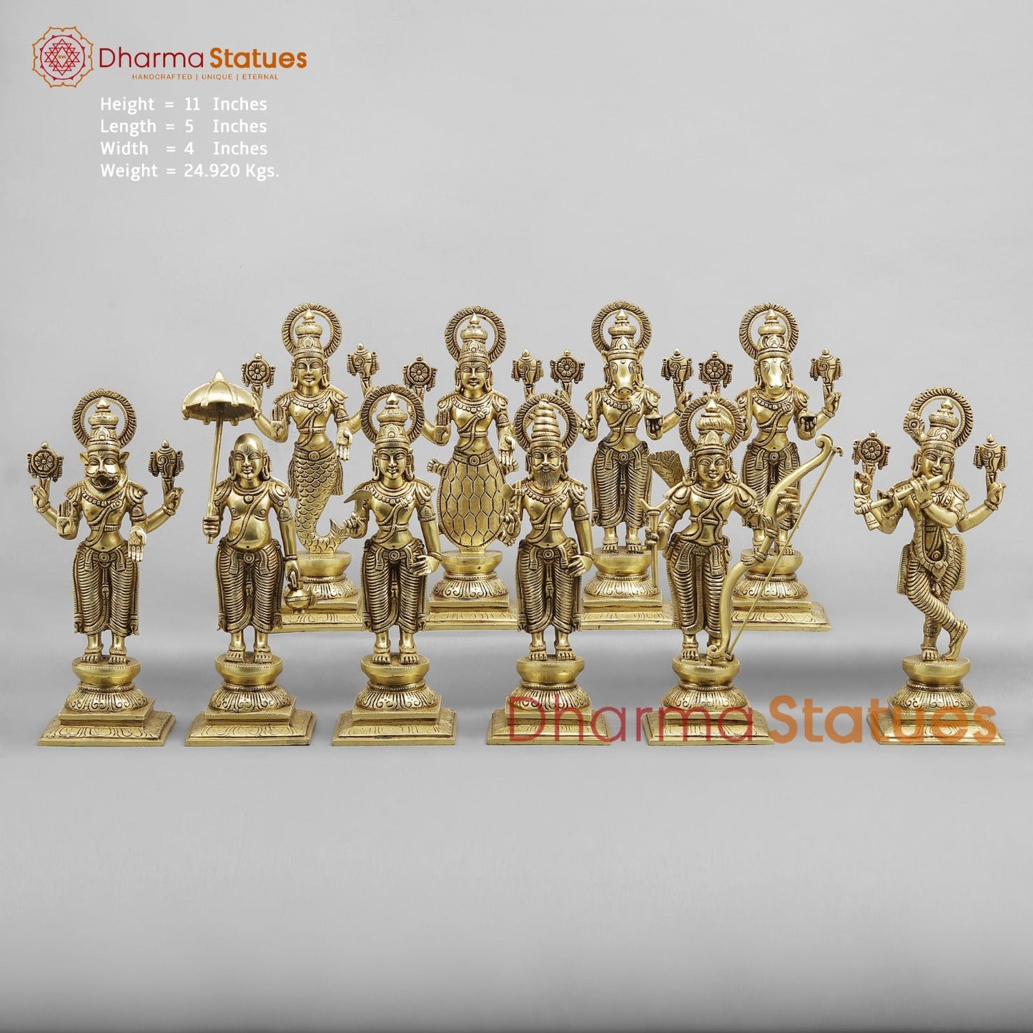 Brass Dasavtar set (Premium Quality), Fine Gold Finish 11”