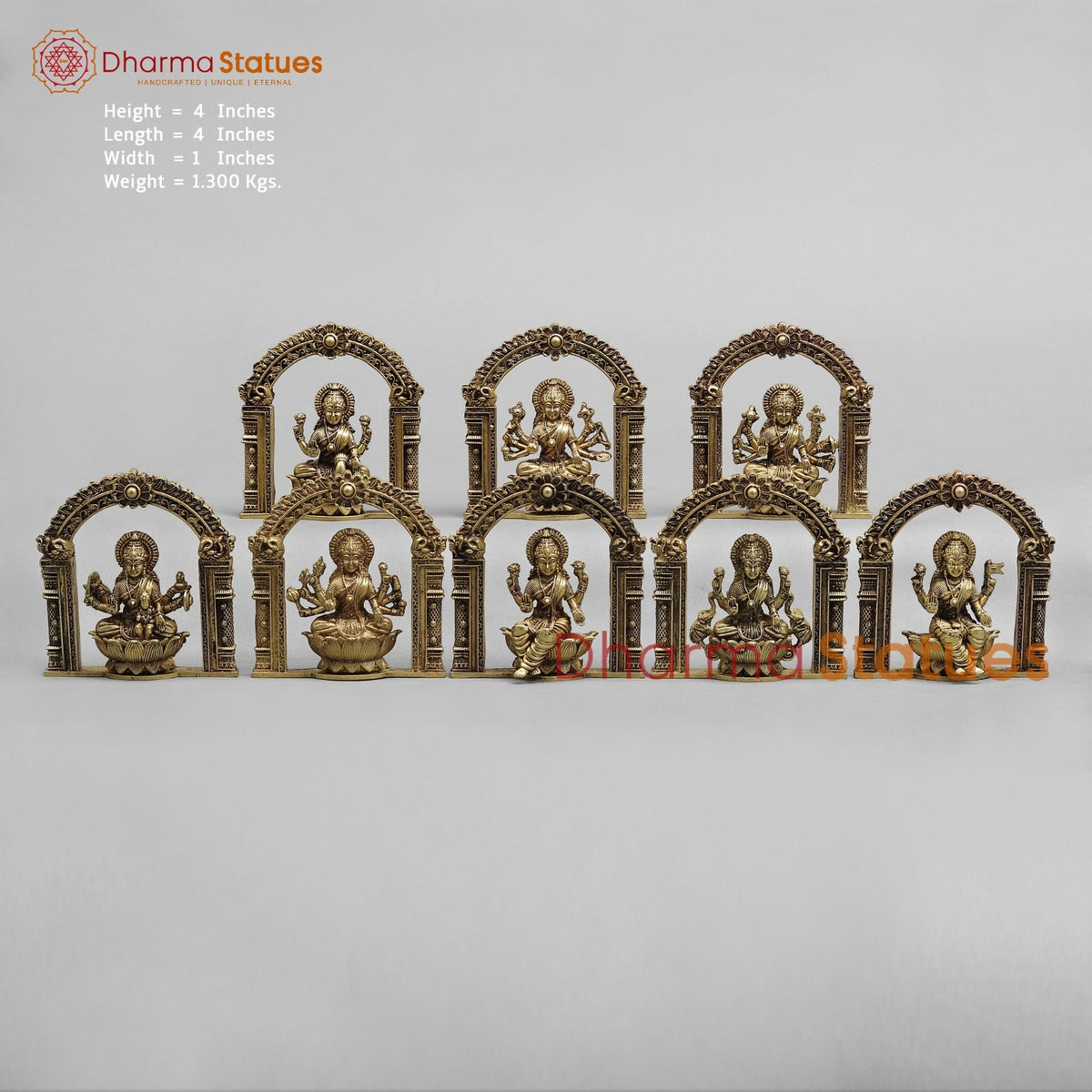Brass Ashtlakshmi Set Fine ( Wall Hanging ) , Gold Finish 4”