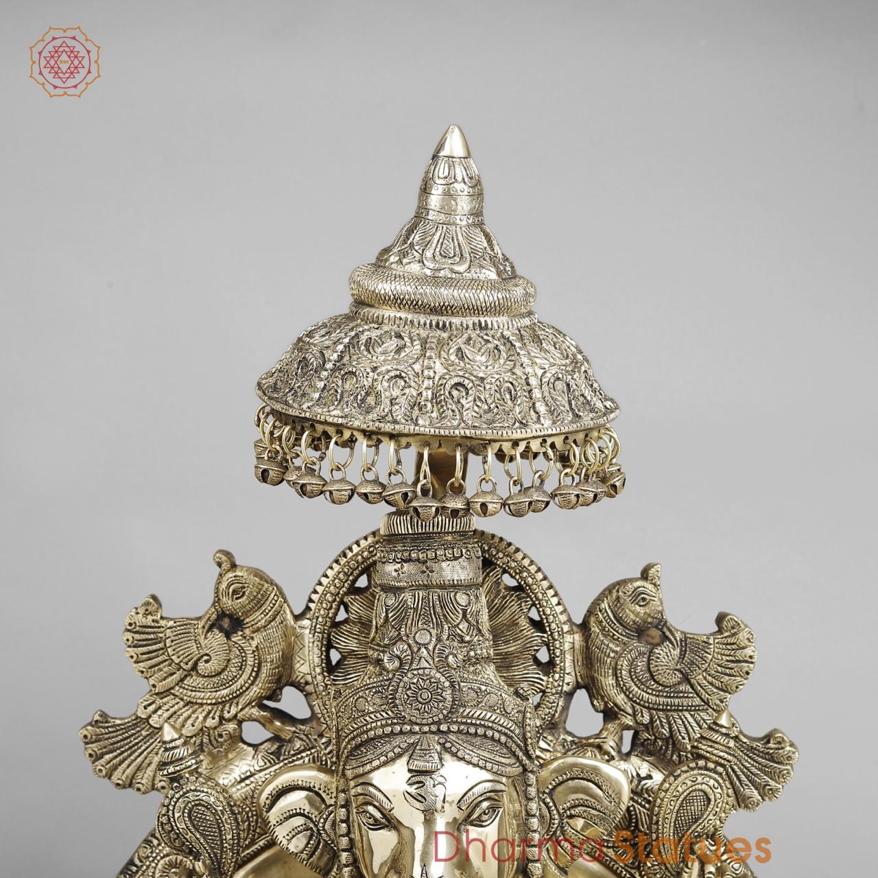 Brass Ganesh Seated On Throne, Glossy Finish 34”